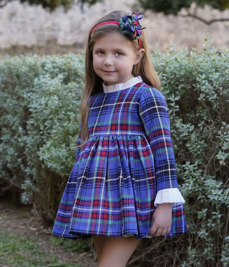 CLEARANCE SALE DBB Collection - Girls Blue, Green & Red Tartan Print Dress & Headpiece - Mariposa Children's Boutique