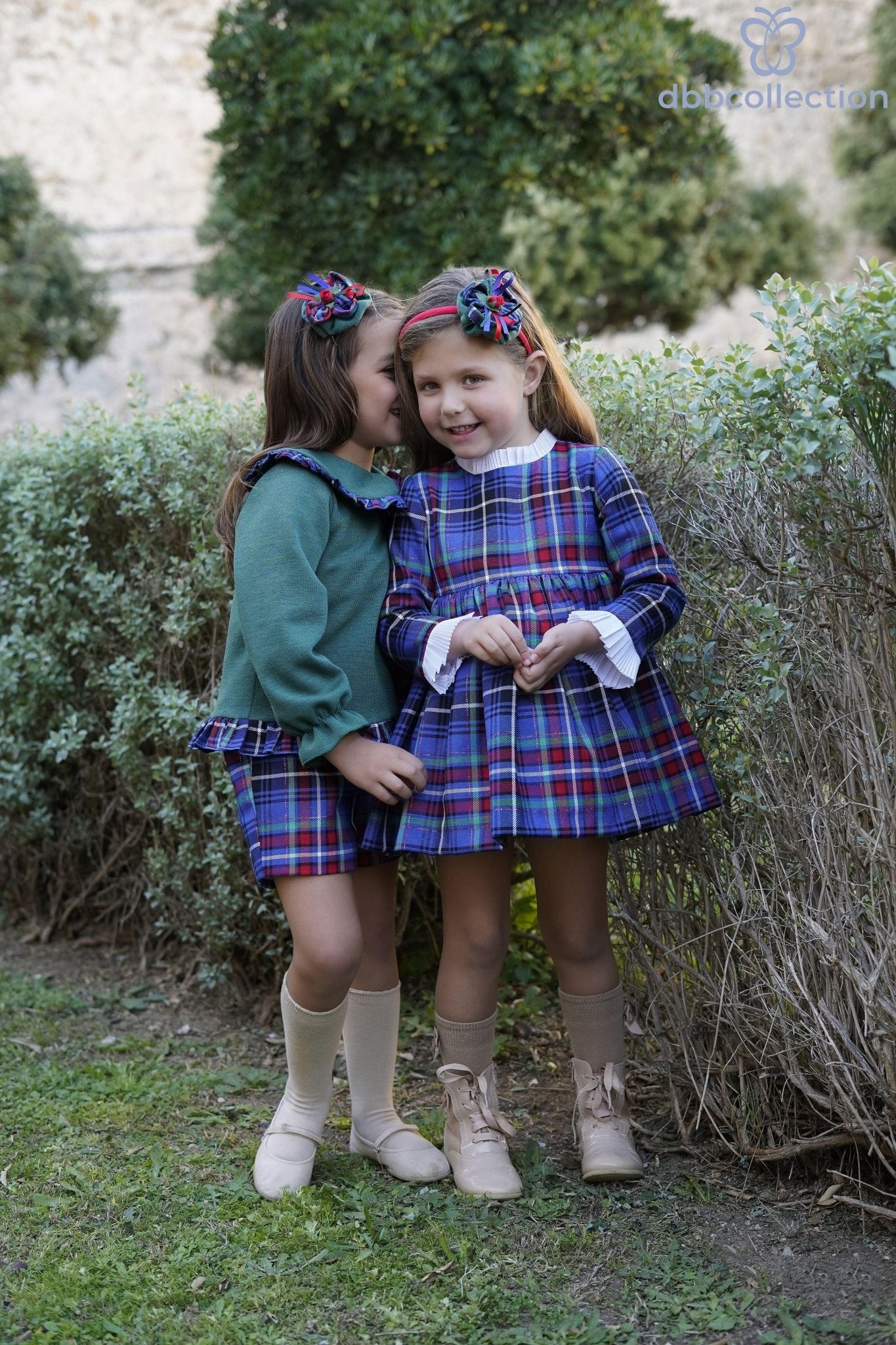 CLEARANCE SALE DBB Collection - Girls Blue, Green & Red Tartan Print Dress & Headpiece - Mariposa Children's Boutique