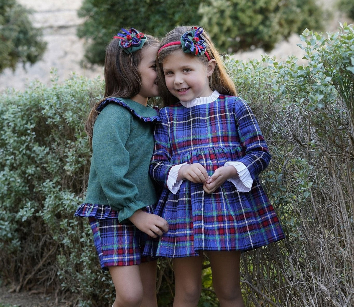CLEARANCE SALE DBB Collection - Girls Blue, Green & Red Tartan Print Dress & Headpiece - Mariposa Children's Boutique