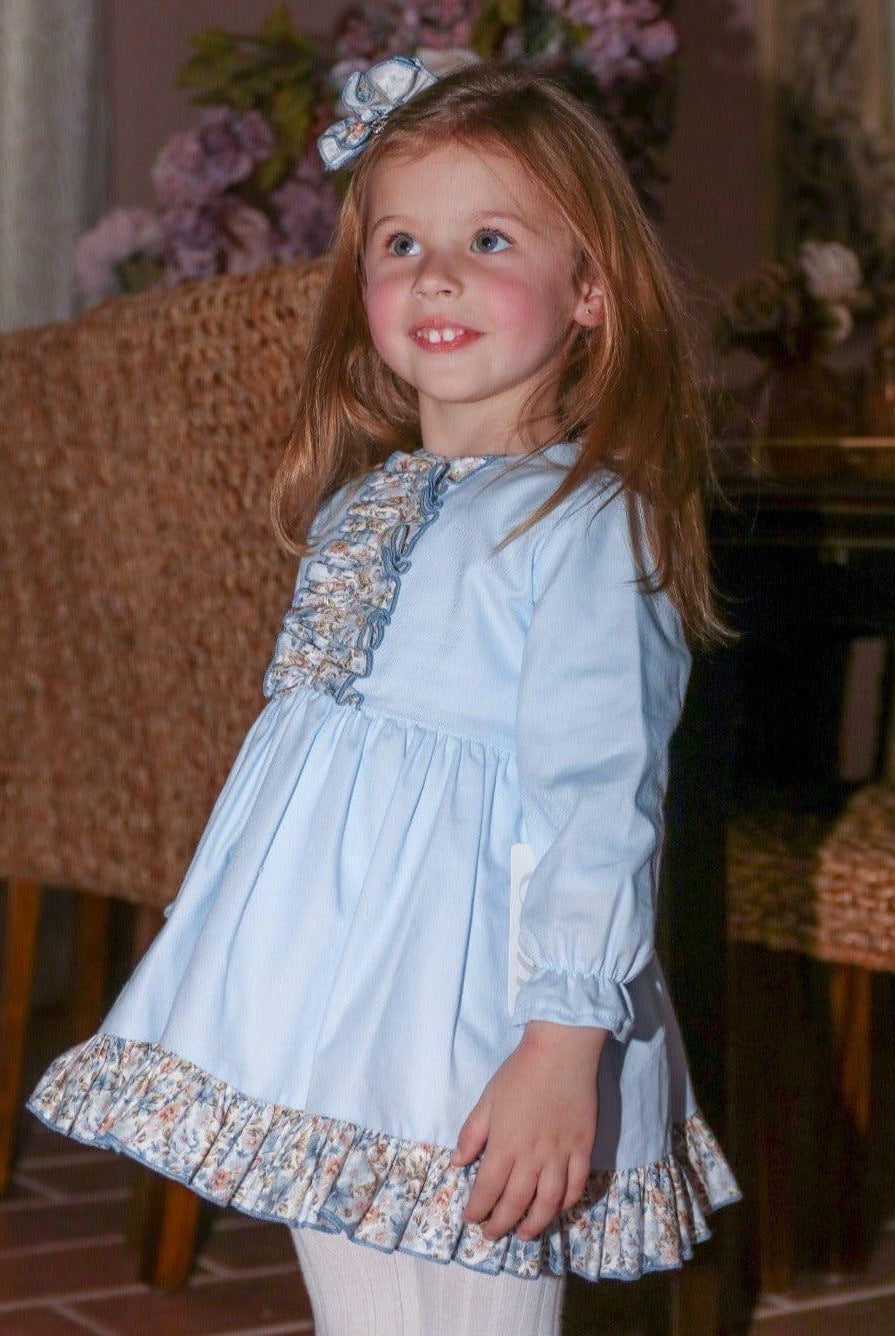 CLEARANCE SALE - Lor Miral - Baby Girl's Blue Floral Print Dress 32010 - Mariposa Children's Boutique