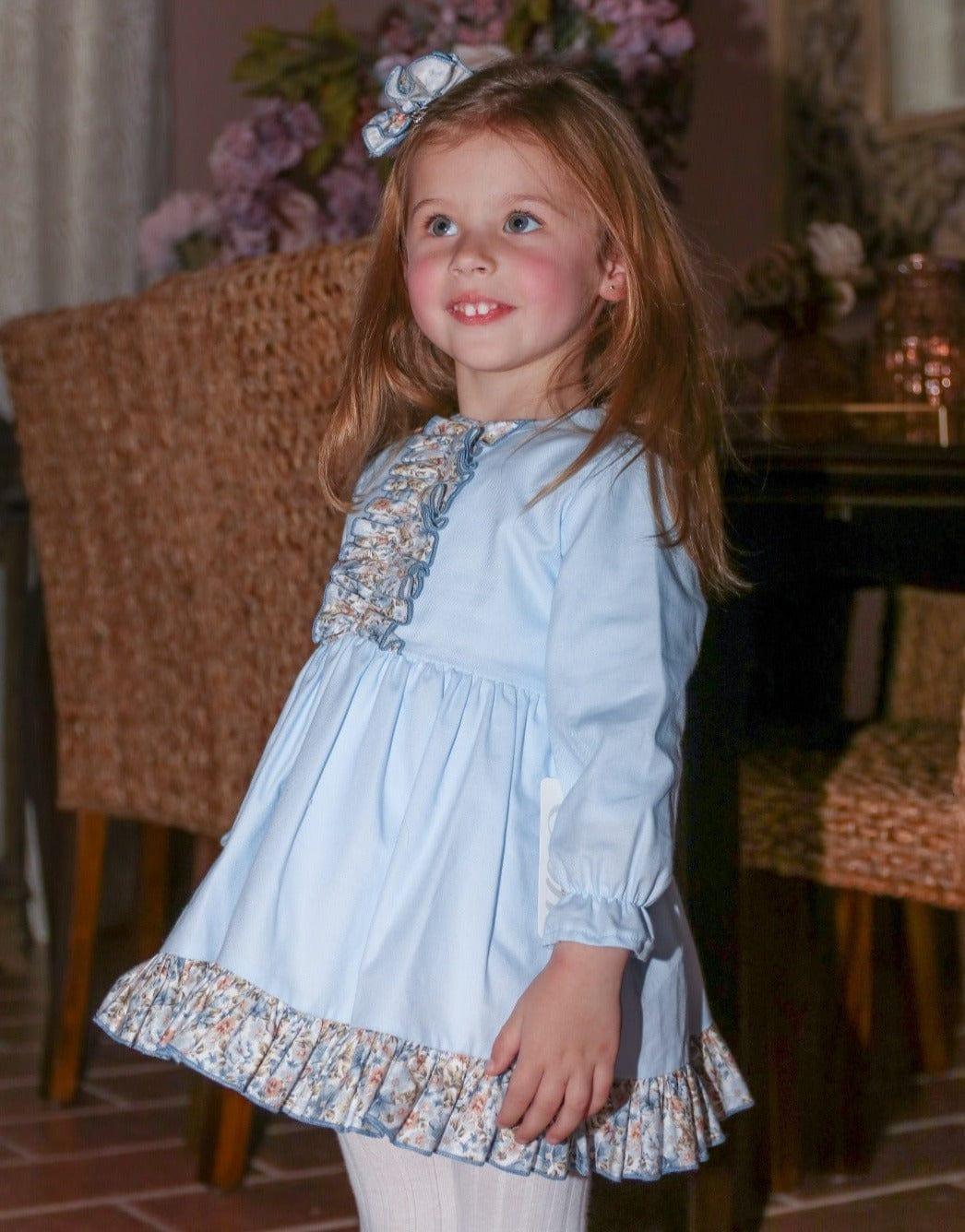 CLEARANCE SALE - Lor Miral - Baby Girl's Blue Floral Print Dress 32010 - Mariposa Children's Boutique