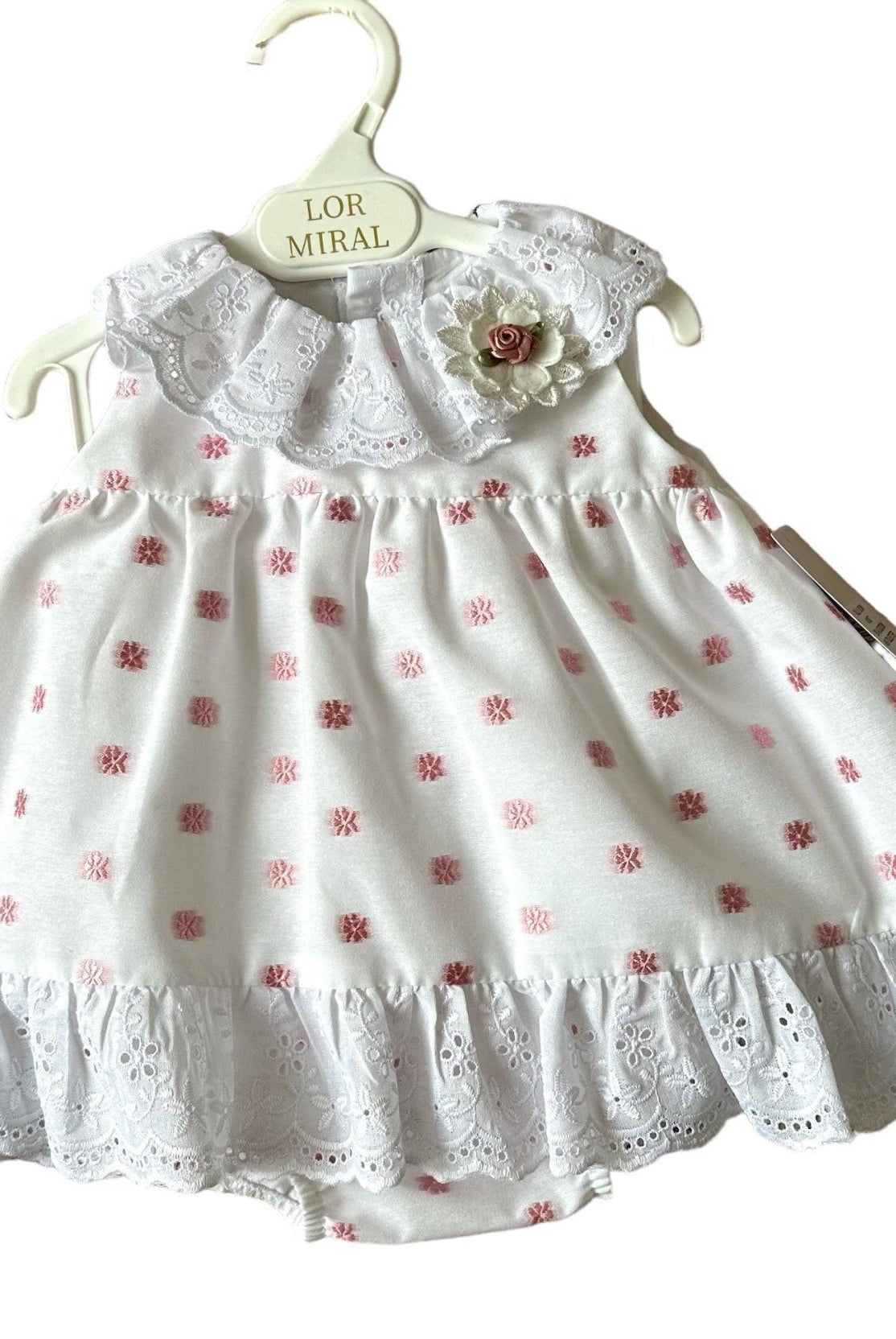 CLEARANCE SALE - Lor Miral - Baby Girls White & Pink Summer Dress & Knickers - Mariposa Children's Boutique