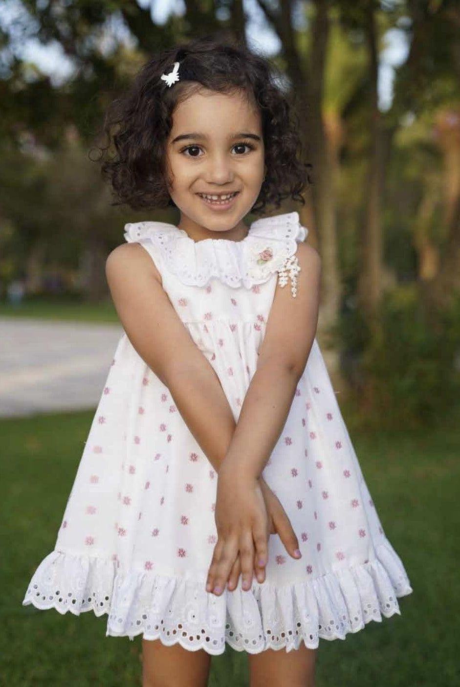 CLEARANCE SALE - Lor Miral - Baby Girls White & Pink Summer Dress & Knickers - Mariposa Children's Boutique