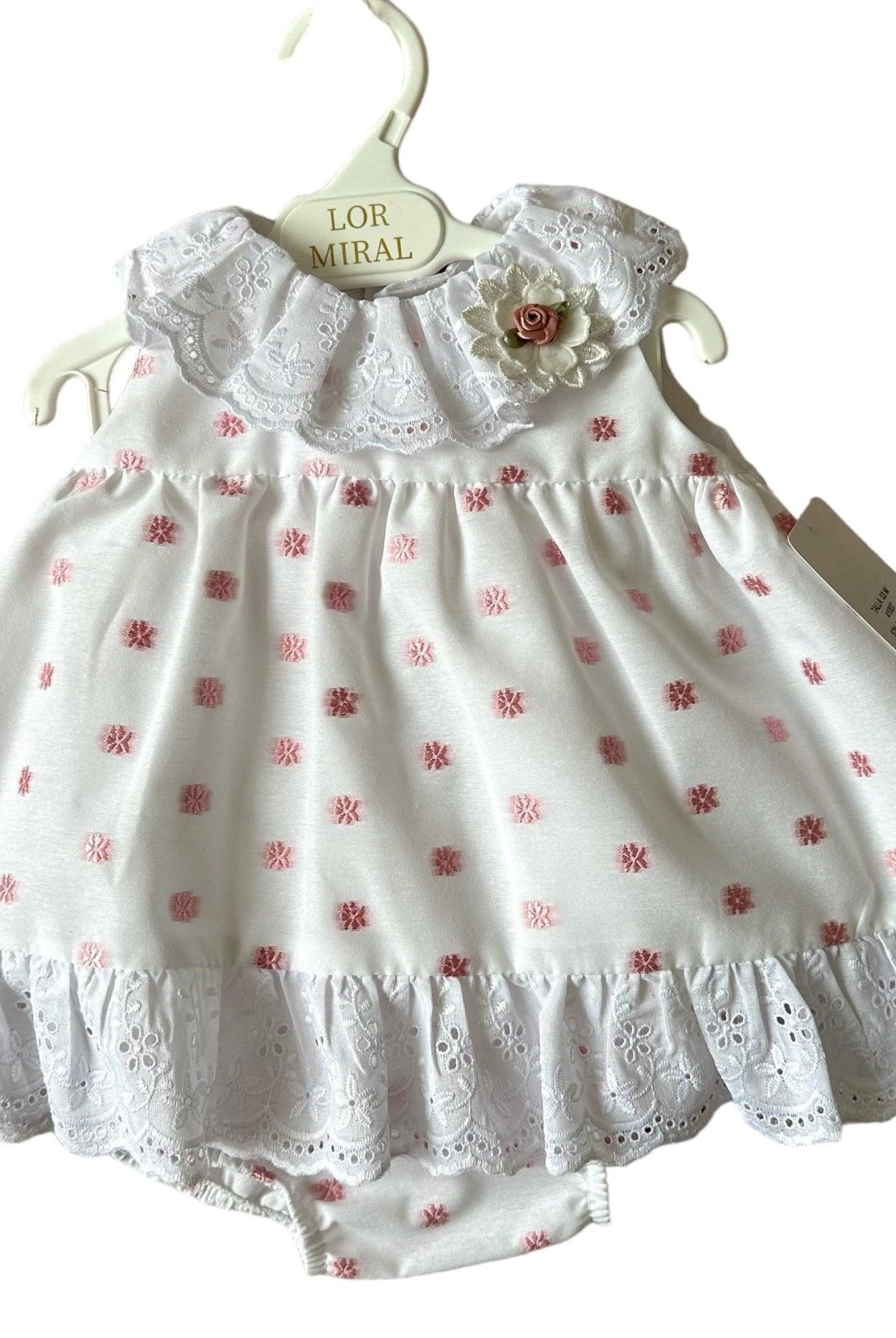 CLEARANCE SALE - Lor Miral - Baby Girls White & Pink Summer Dress & Knickers - Mariposa Children's Boutique