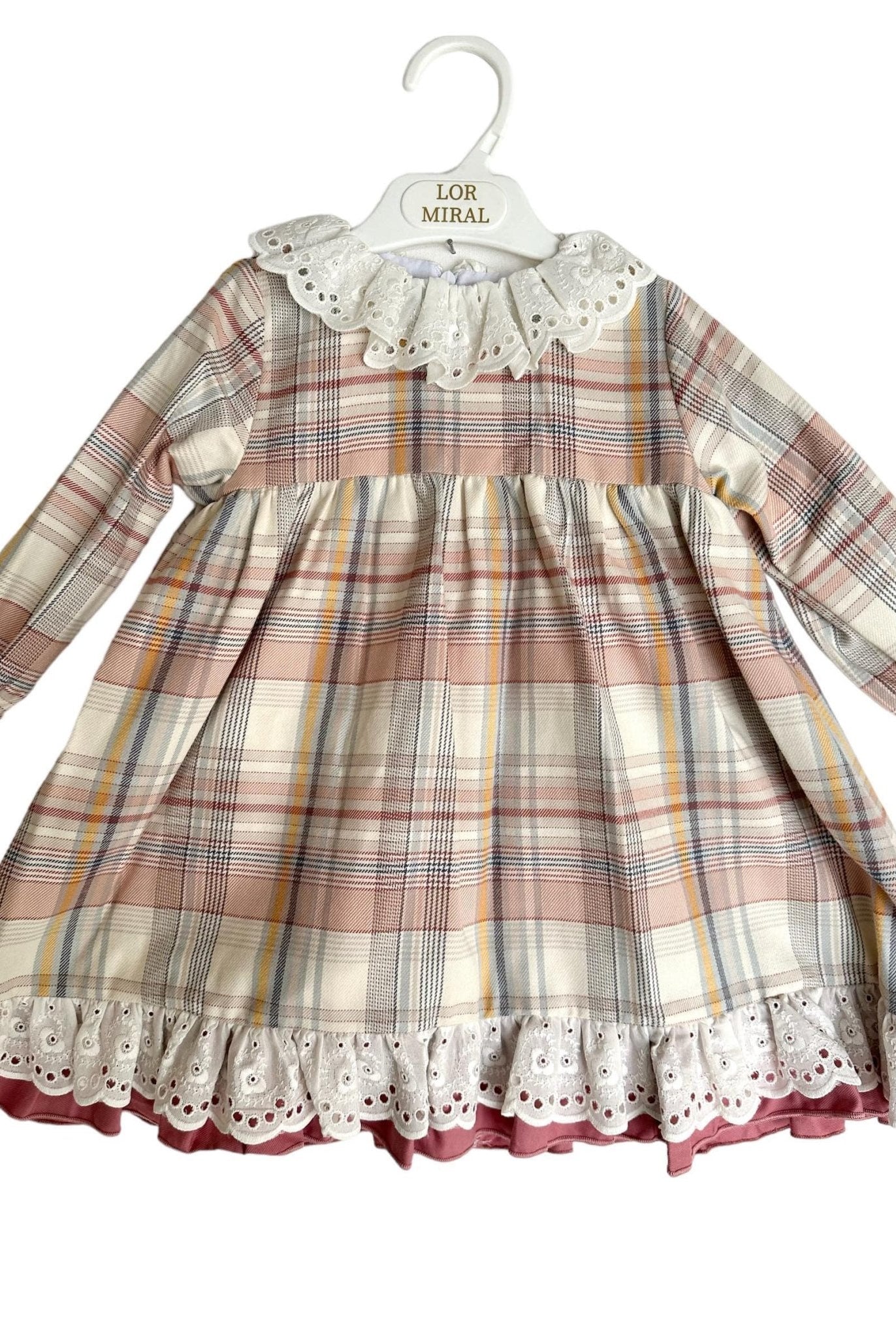 CLEARANCE SALE - Lor Miral - Girls Dusky Pink & Beige Check Dress 32401 - Mariposa Children's Boutique