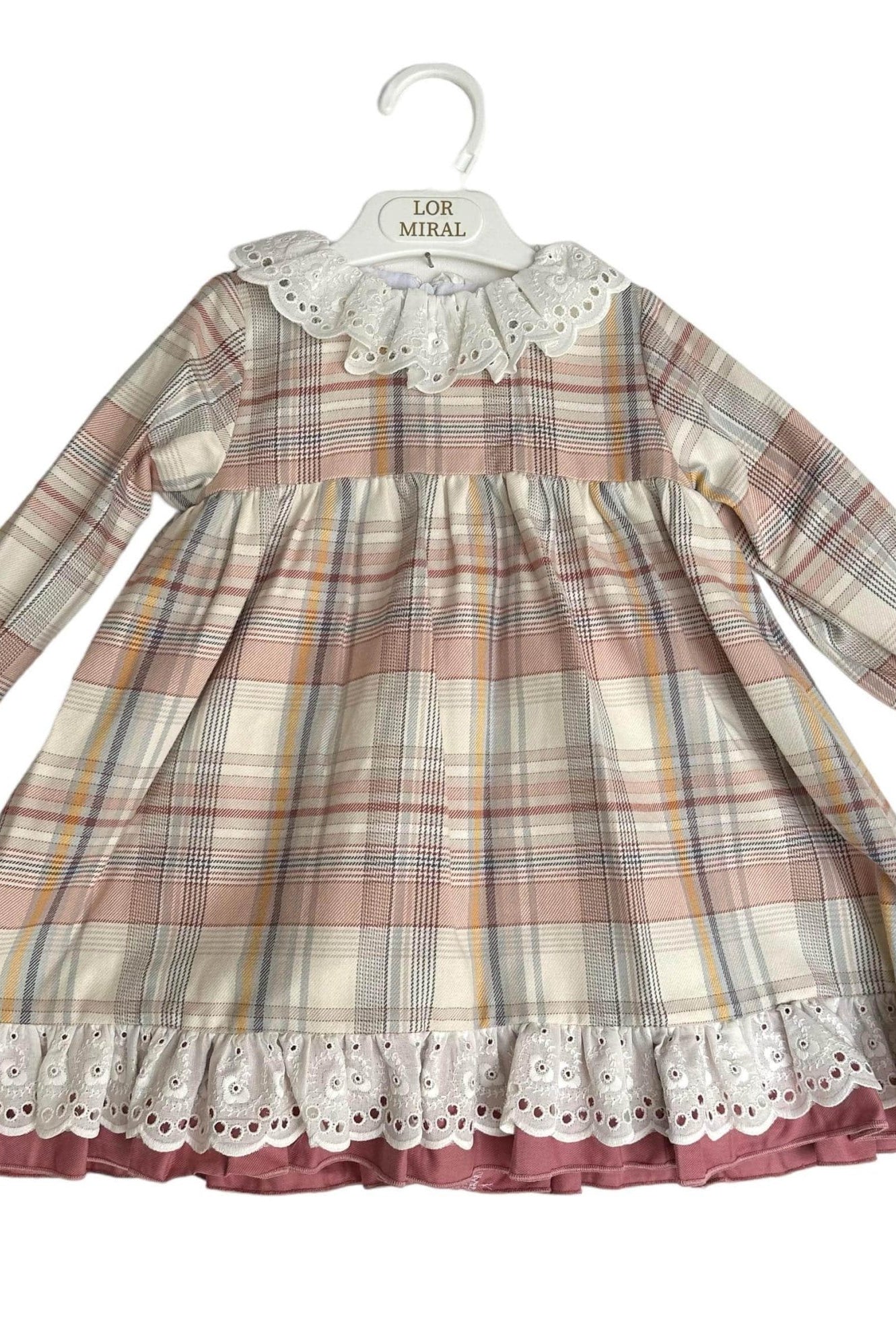 CLEARANCE SALE - Lor Miral - Girls Dusky Pink & Beige Check Dress 32401 - Mariposa Children's Boutique