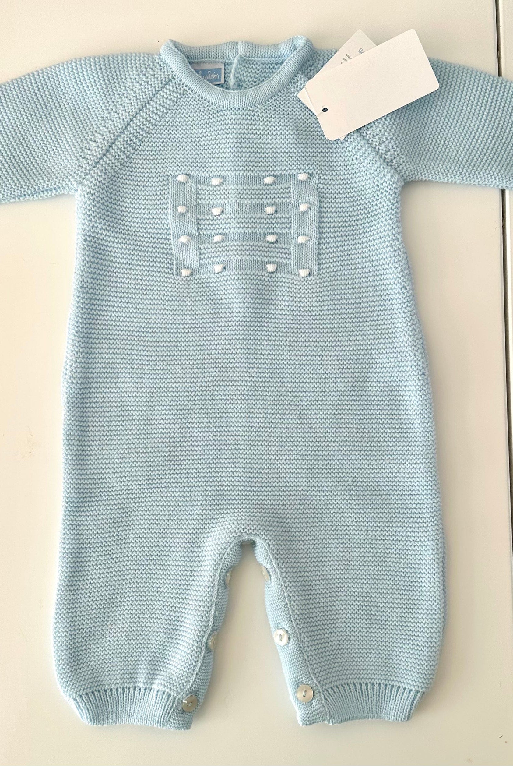Mac Ilusion AW23 - Baby Blue Knitted Romper Suit 9049 - Mariposa Children's Boutique