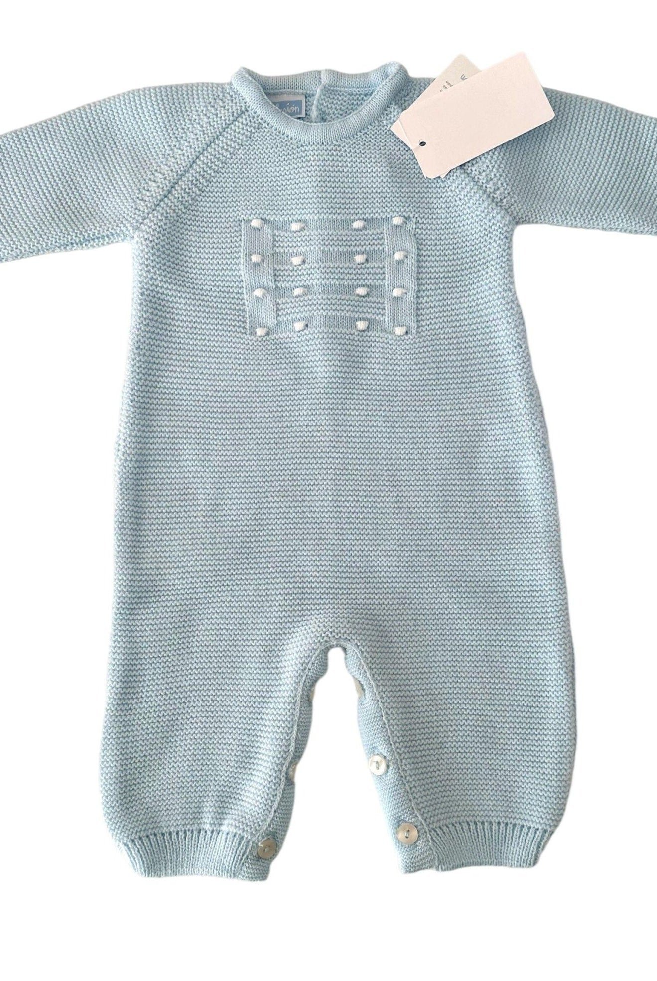 CLEARANCE SALE - Mac Ilusion - Baby Blue Knitted Romper Suit 9049 - Mariposa Children's Boutique