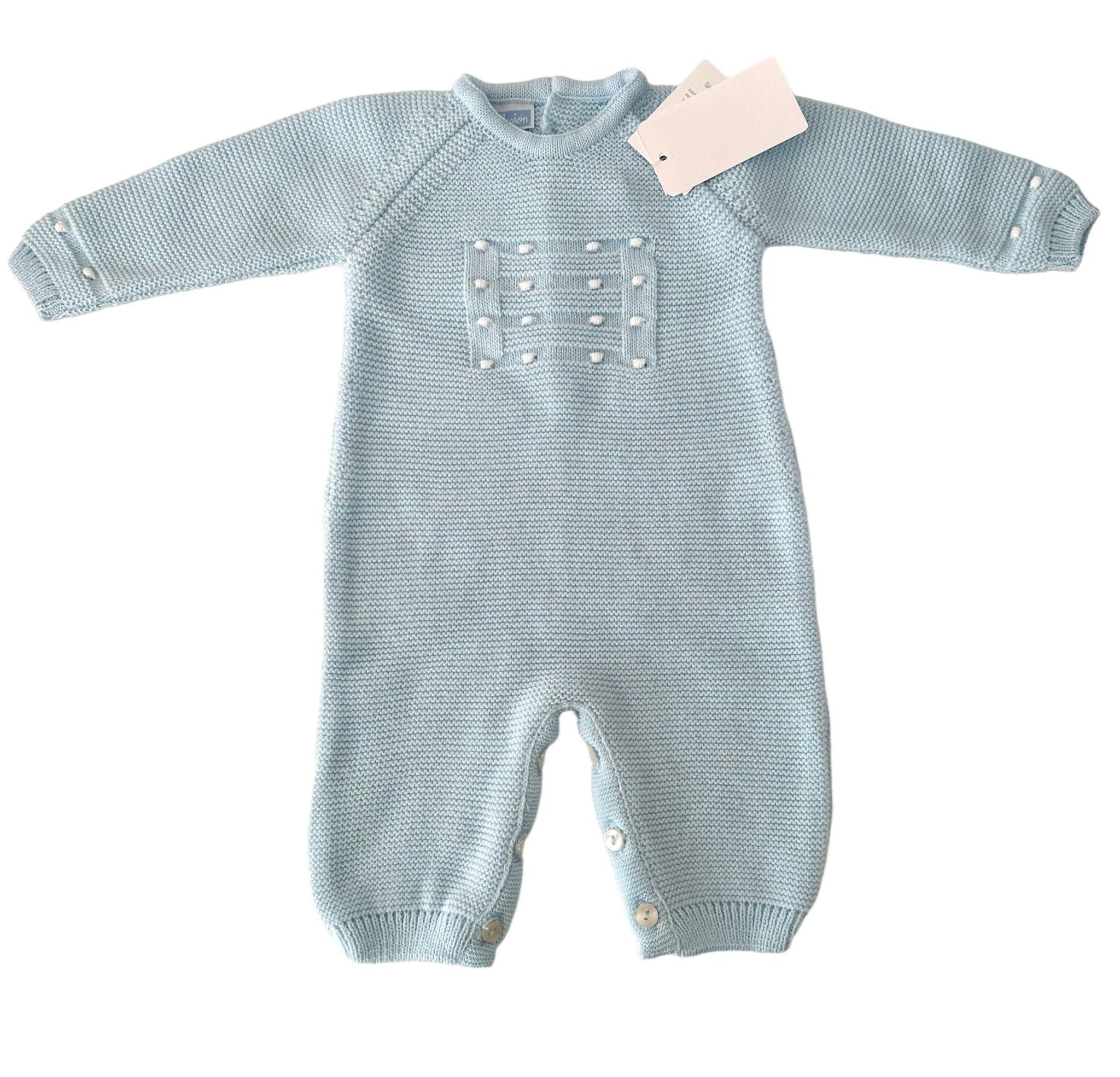 CLEARANCE SALE - Mac Ilusion - Baby Blue Knitted Romper Suit 9049 - Mariposa Children's Boutique