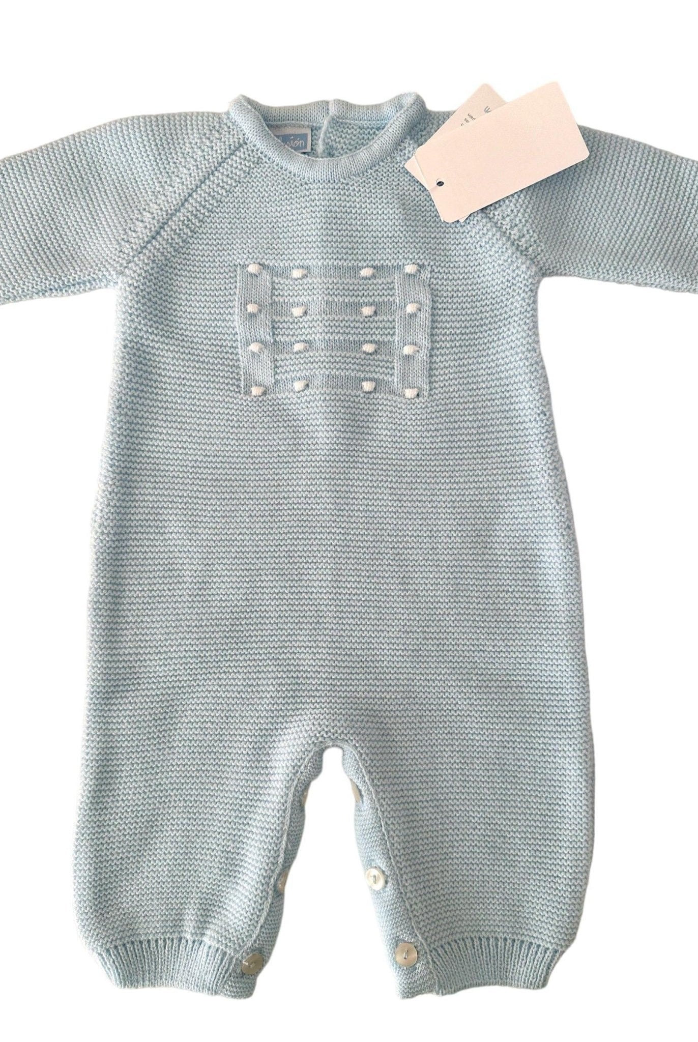 CLEARANCE SALE - Mac Ilusion - Baby Blue Knitted Romper Suit 9049 - Mariposa Children's Boutique