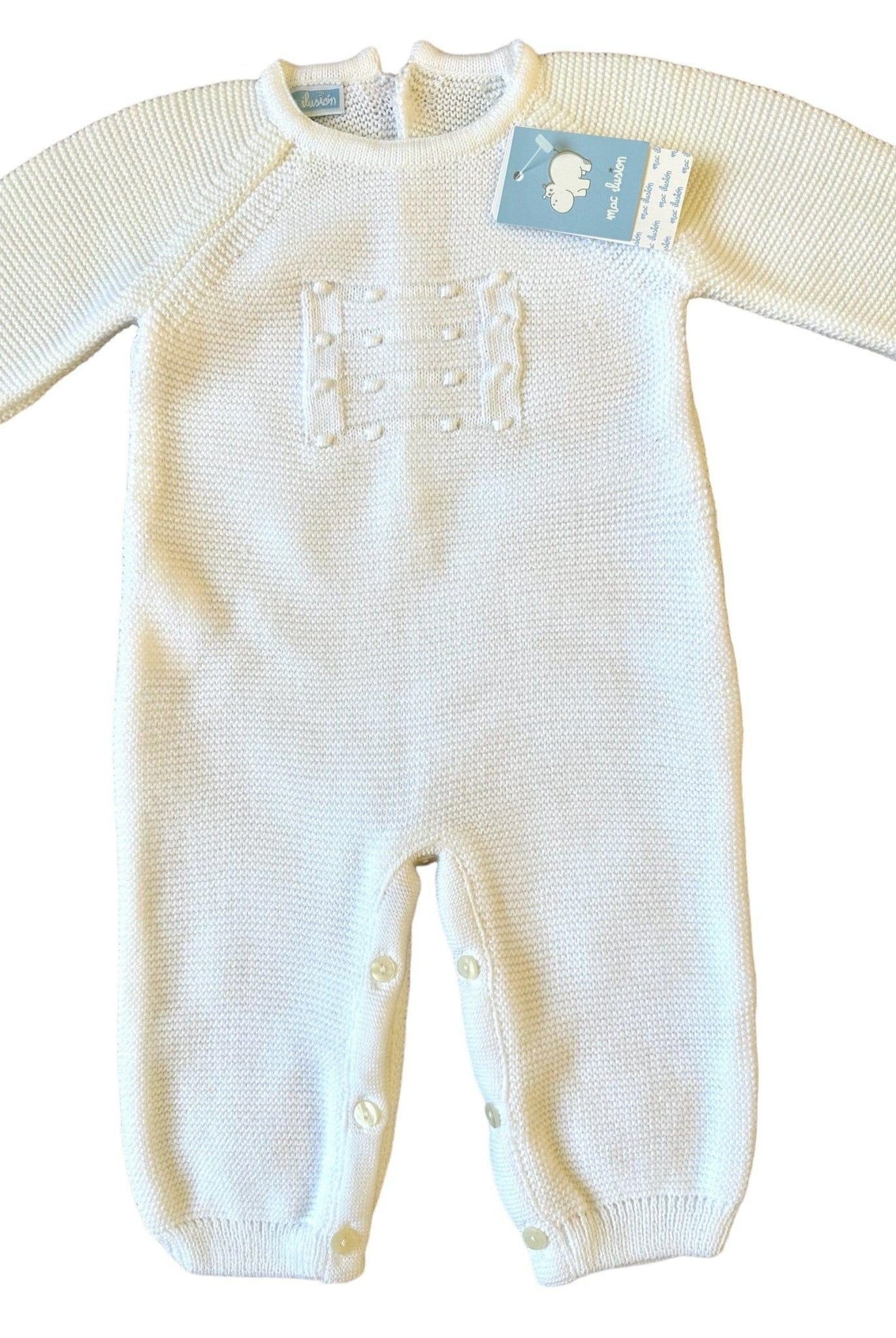 CLEARANCE SALE - Mac Ilusion Baby White Knitted Romper Suit 9049 Newborn - Mariposa Children's Boutique