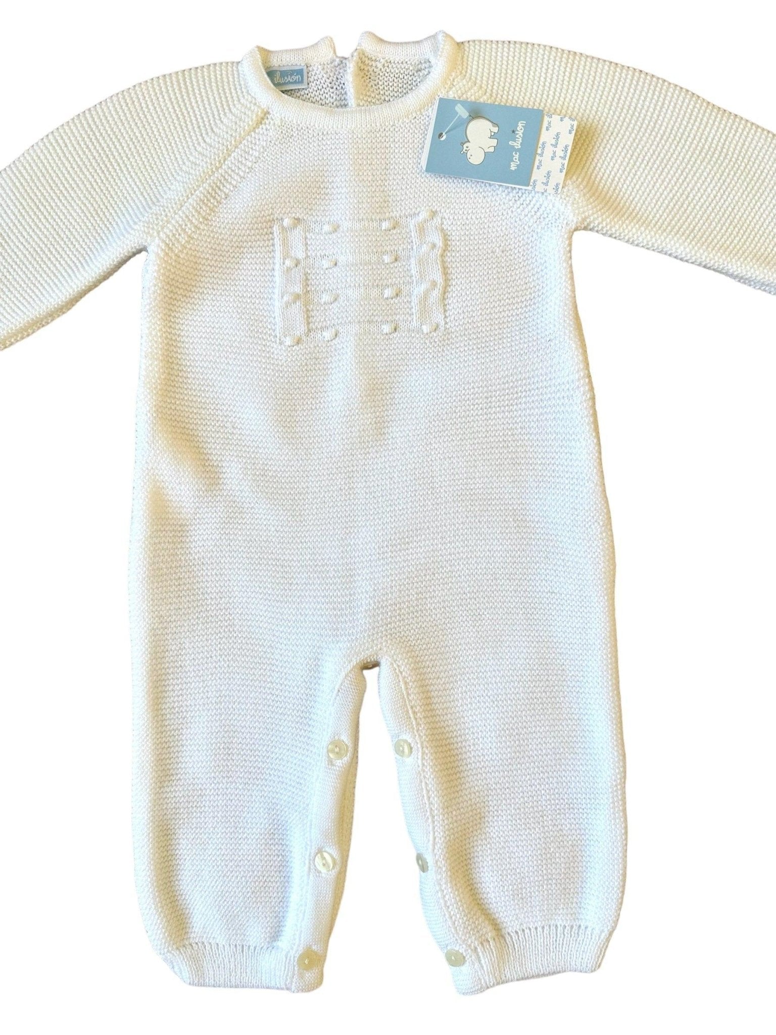 CLEARANCE SALE - Mac Ilusion Baby White Knitted Romper Suit 9049 Newborn - Mariposa Children's Boutique