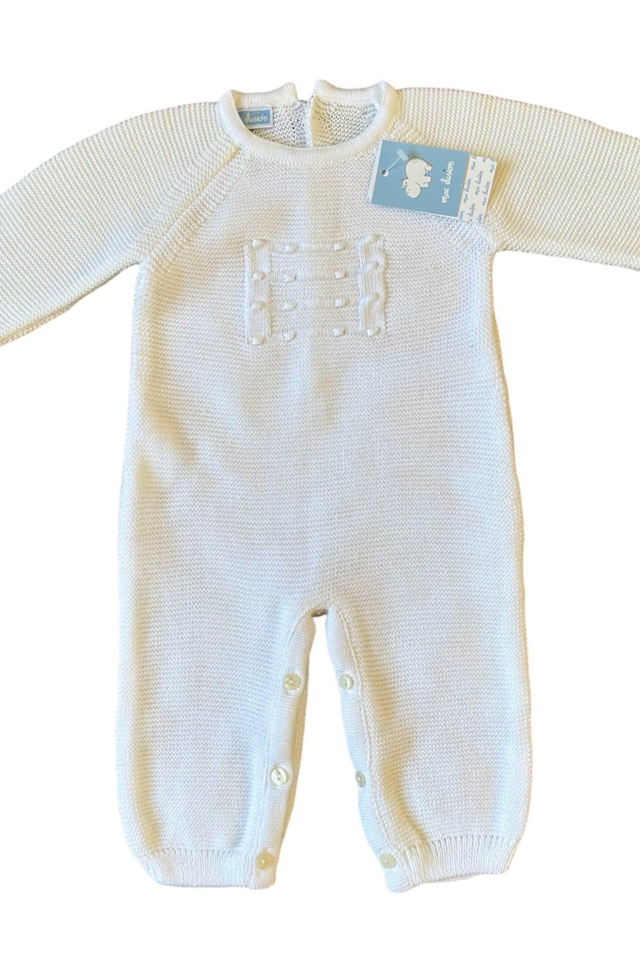 CLEARANCE SALE - Mac Ilusion Baby White Knitted Romper Suit 9049 Newborn - Mariposa Children's Boutique