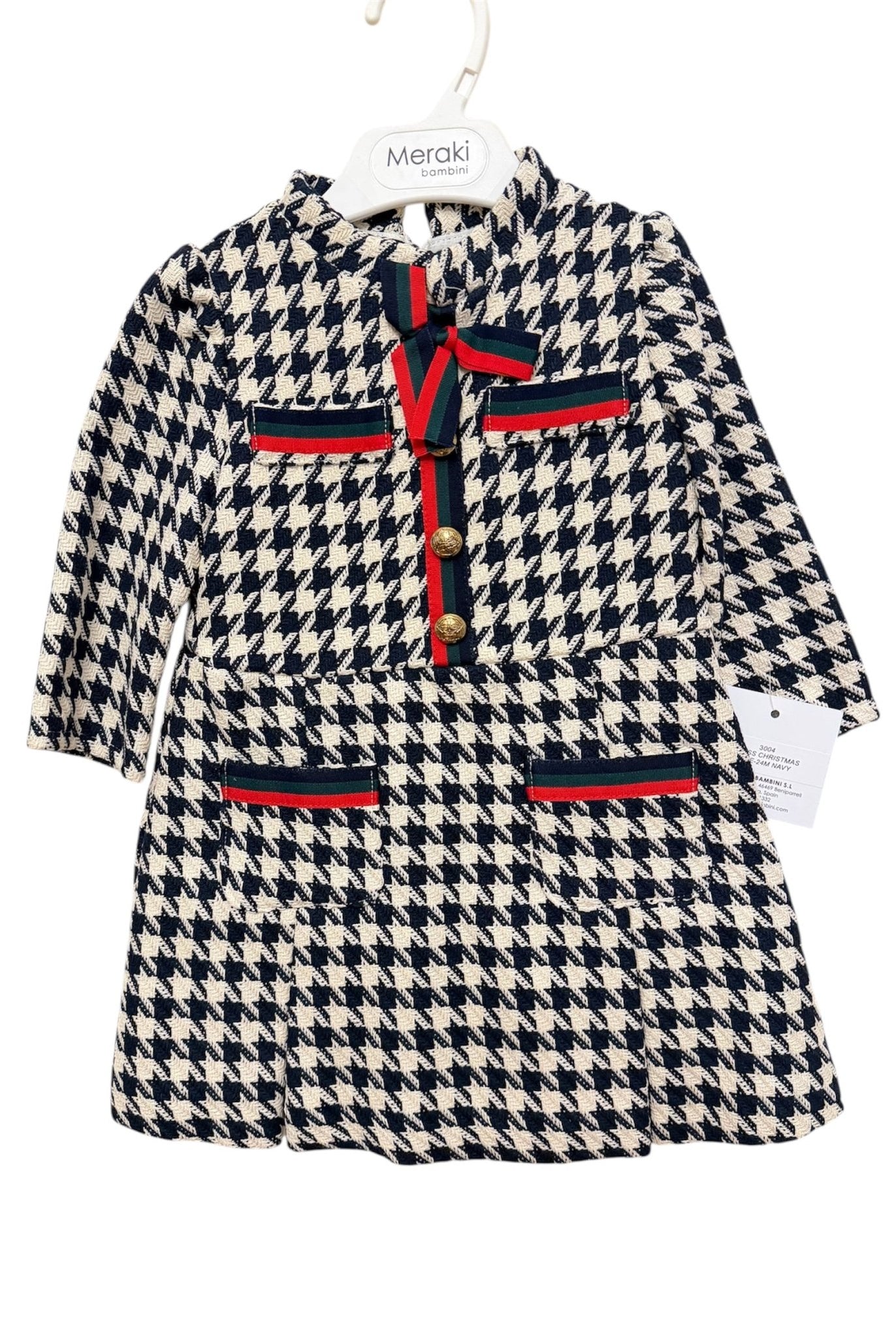 Clearance Sale - Meraki Bambini Baby Girls Navy Dog Tooth Print Dress