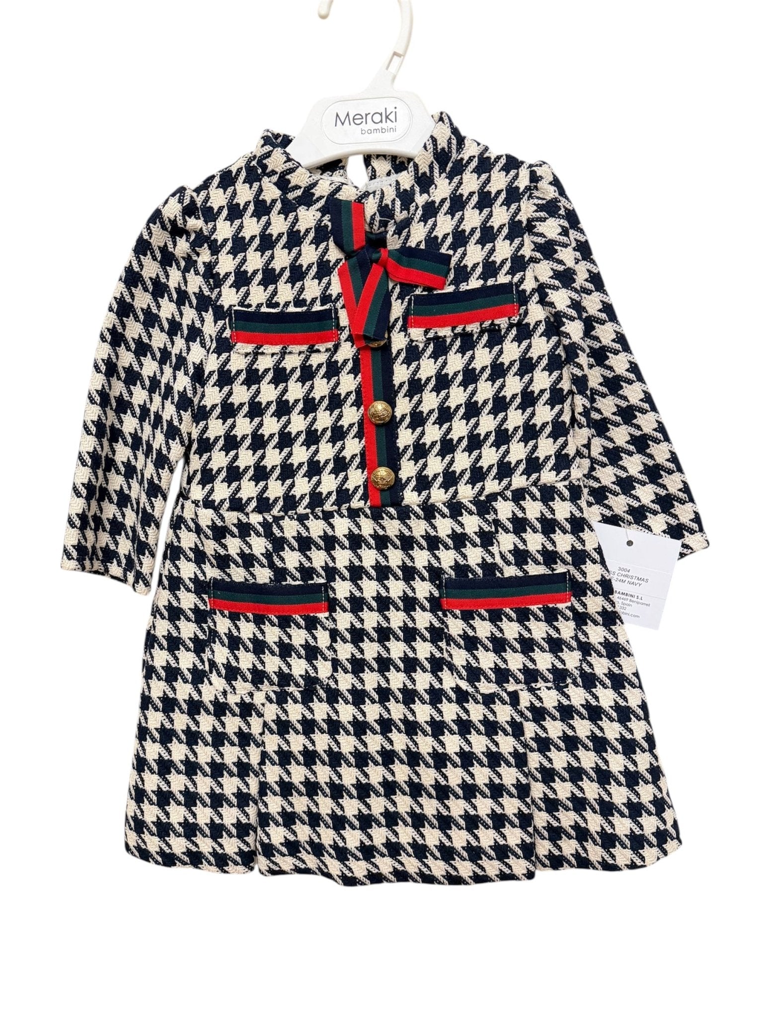 Clearance Sale - Meraki Bambini Baby Girls Navy Dog Tooth Print Dress