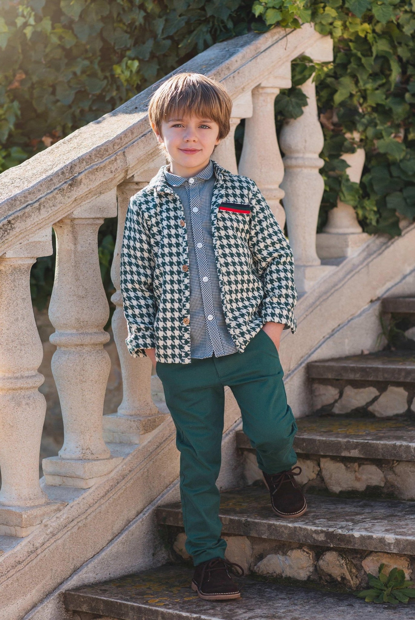 CLEARANCE SALE - Meraki Bambini - Boys Green Check Shirt & Matching Trousers - Mariposa Children's Boutique