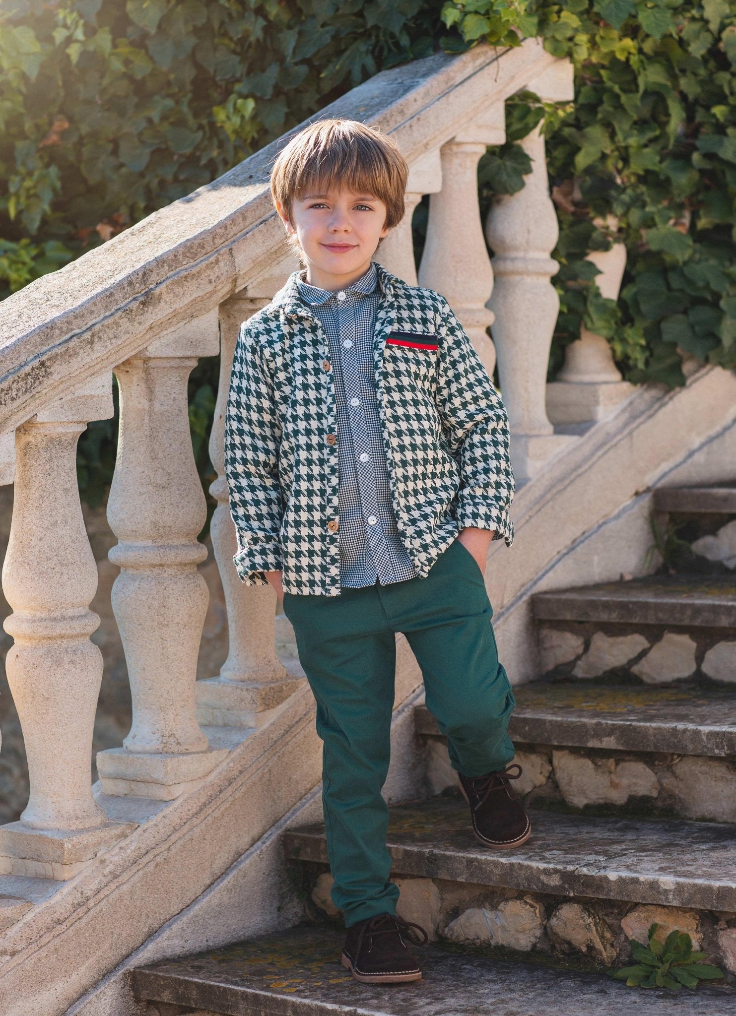 CLEARANCE SALE - Meraki Bambini - Boys Green Check Shirt & Matching Trousers - Mariposa Children's Boutique