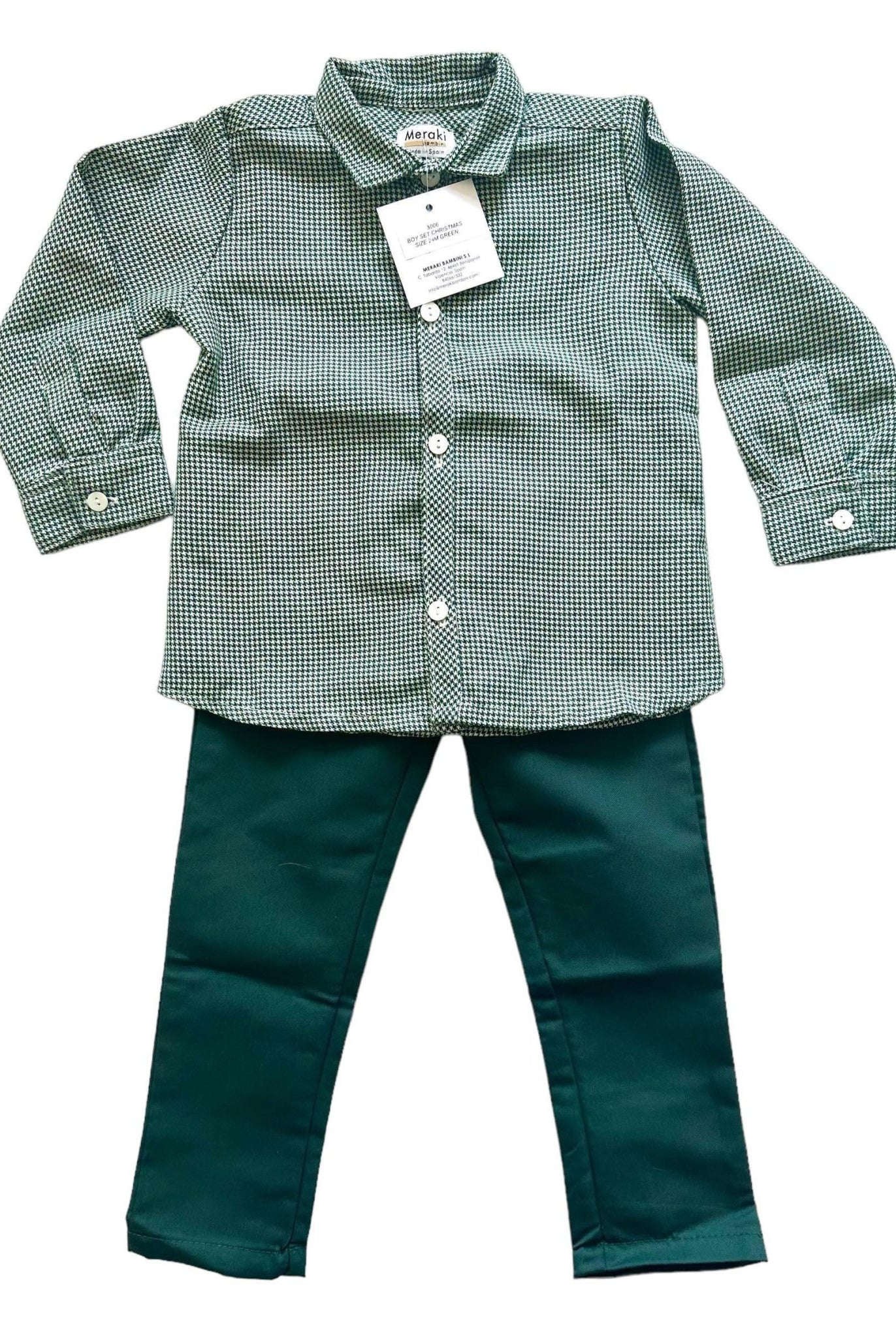 CLEARANCE SALE - Meraki Bambini - Boys Green Check Shirt & Matching Trousers - Mariposa Children's Boutique