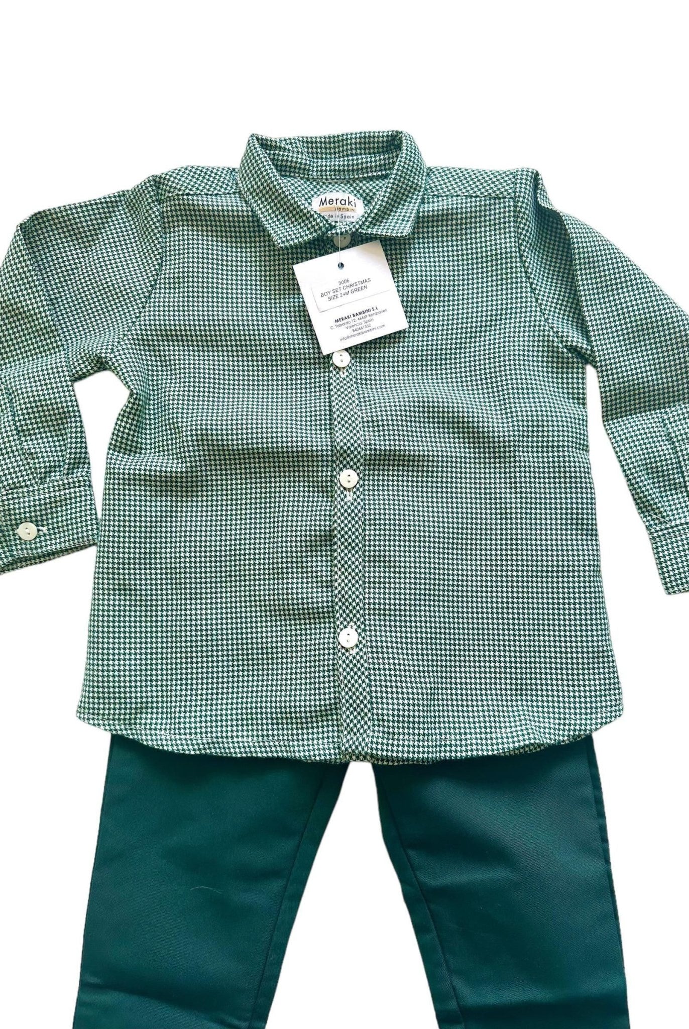 CLEARANCE SALE - Meraki Bambini - Boys Green Check Shirt & Matching Trousers - Mariposa Children's Boutique
