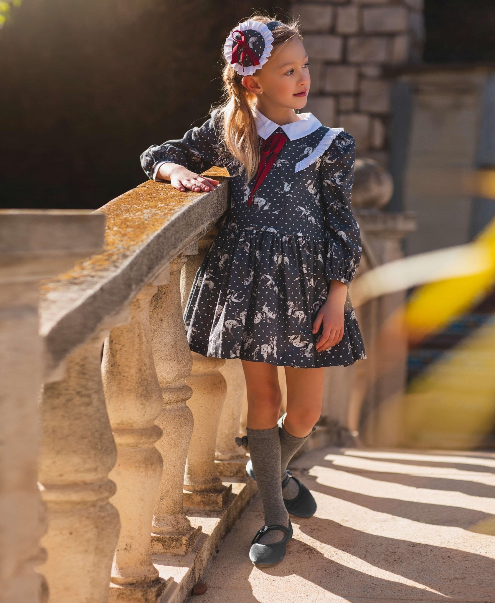 CLEARANCE SALE - Meraki Bambini - Girls Grey Caballos Dress - Mariposa Children's Boutique