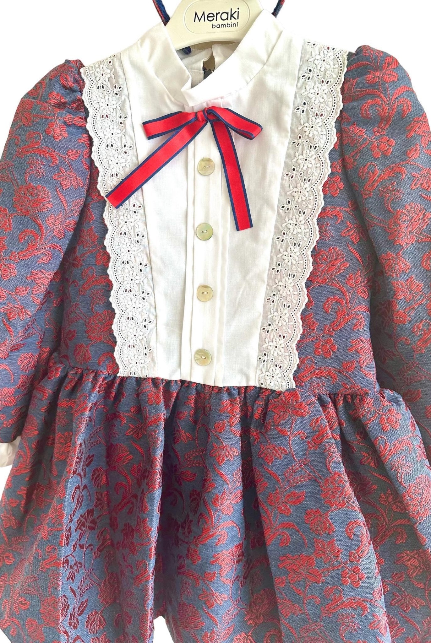 CLEARANCE SALE - Meraki Bambini - Girls Navy & Red Dress with Matching Headpiece - Mariposa Children's Boutique