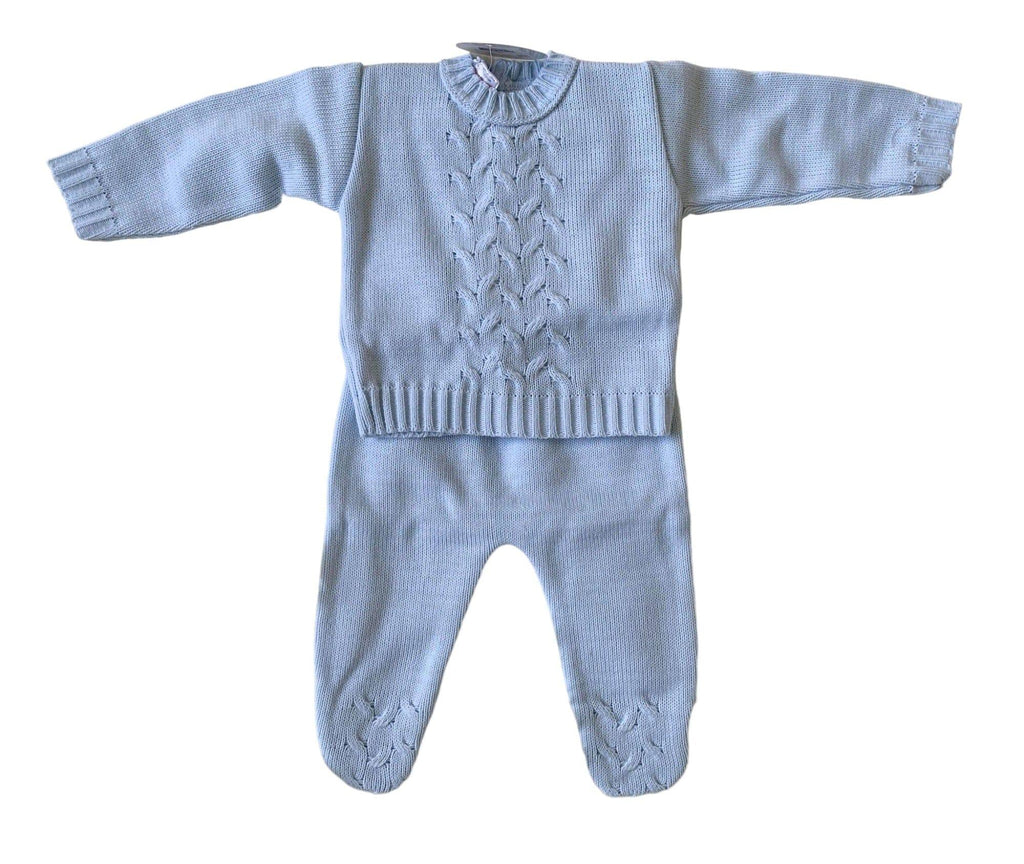 Minhon - Baby Boys Baby Blue Knitted 2pc Set - Mariposa Children's Boutique