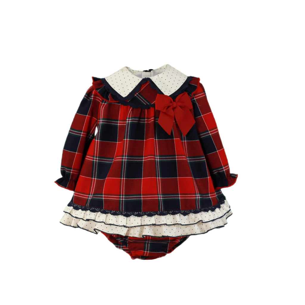 Miranda AW23 - Baby Girl's Navy & Red Check Dress & Knickers 159VB - Mariposa Children's Boutique
