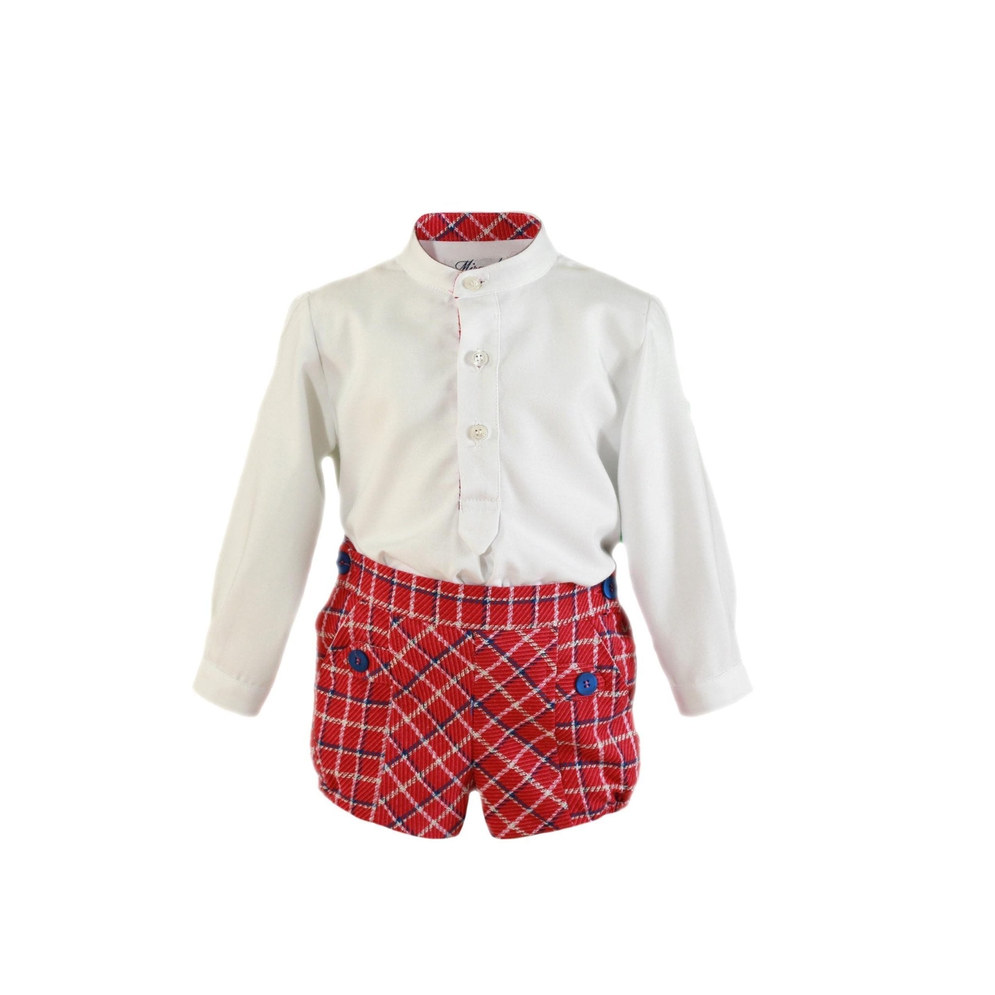 CLEARANCE SALE Miranda - Baby Boys Fuchsia and Blue Check Shorts & Shirt Set 138 - 23 - Mariposa Children's Boutique