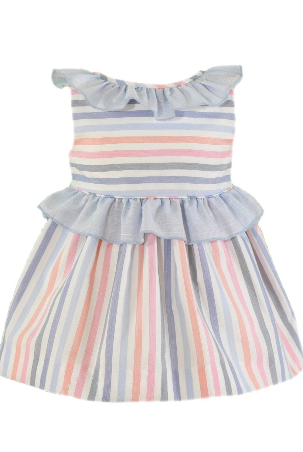 CLEARANCE SALE - Miranda - Baby Girls Blue & Multicolour Stripe Dress 504V - Mariposa Children's Boutique