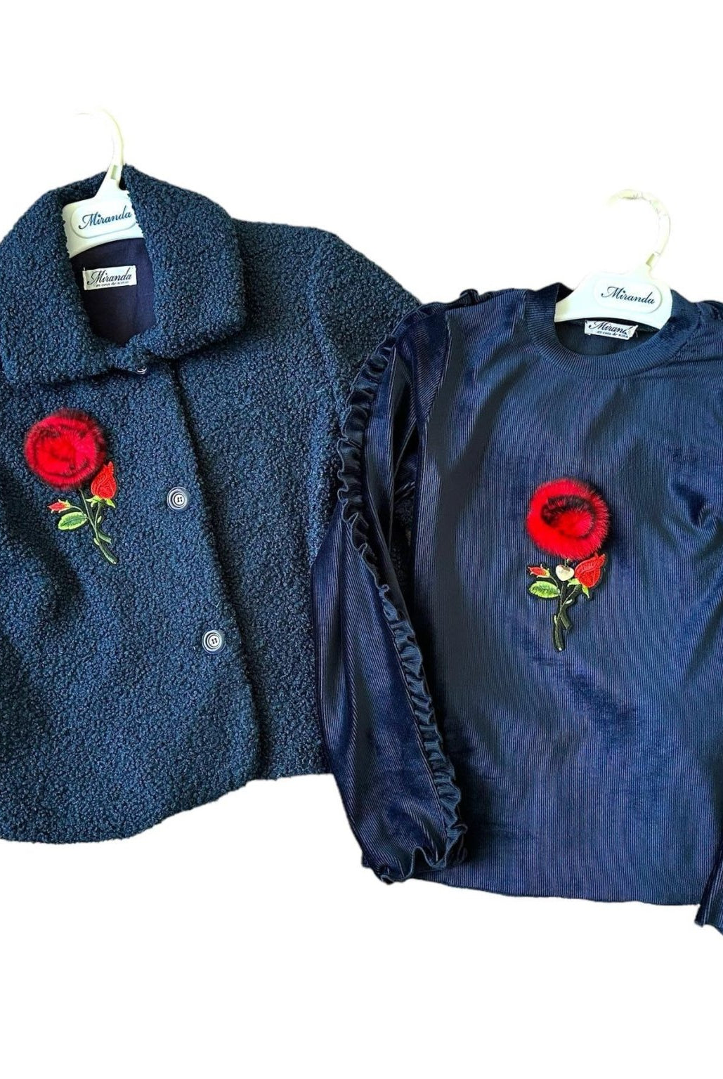 CLEARANCE SALE - Miranda - Girls Navy Jacket with Matching Top and Red Floral Detail 10yrs - Mariposa Children's Boutique