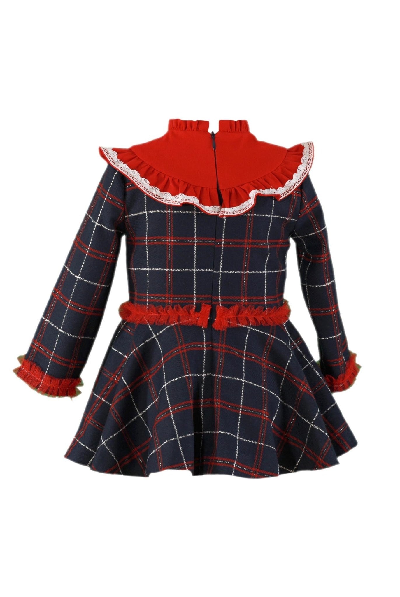 CLEARANCE SALE Miranda - Girls Navy & Red Checked Dress 229V - Mariposa Children's Boutique