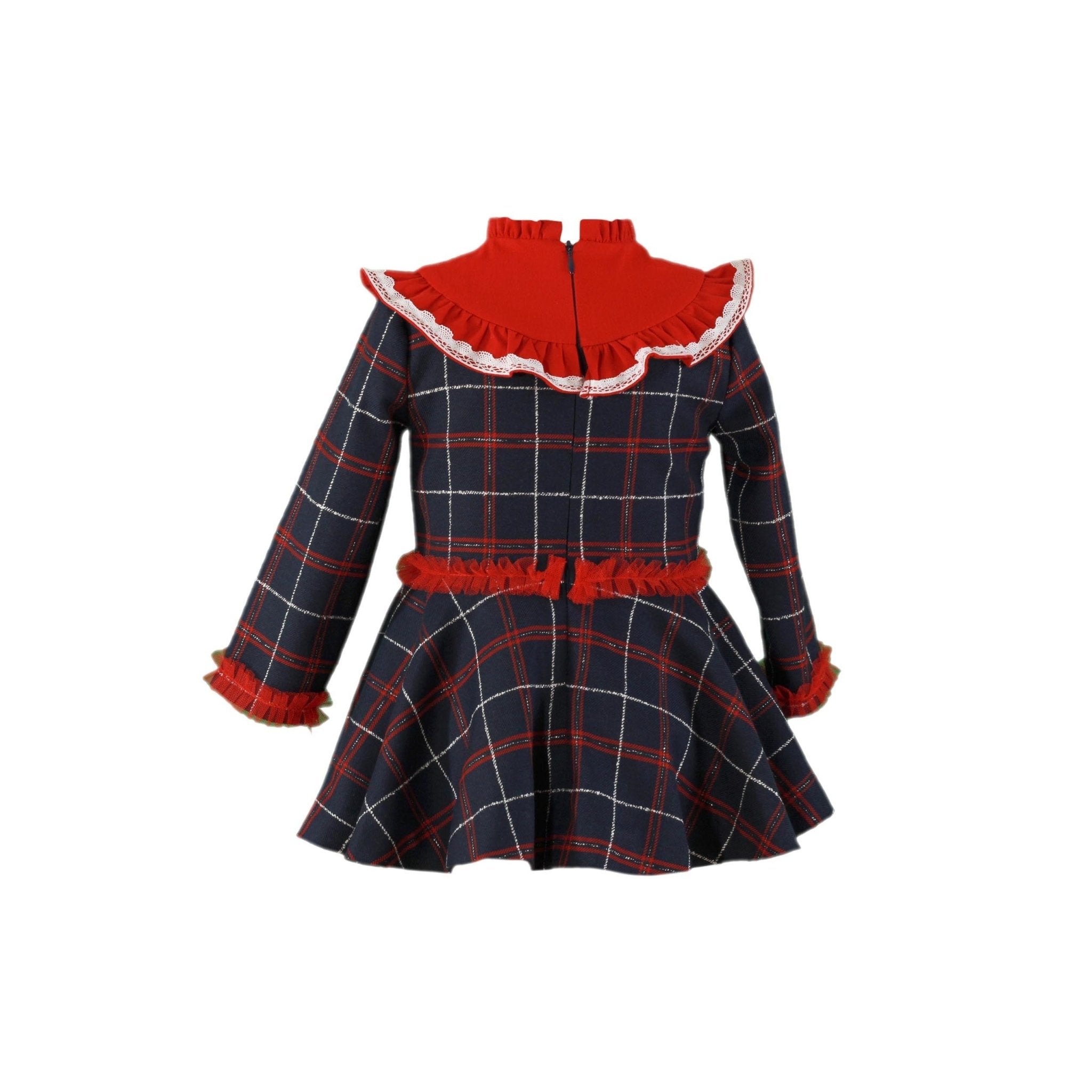 CLEARANCE SALE Miranda - Girls Navy & Red Checked Dress 229V - Mariposa Children's Boutique