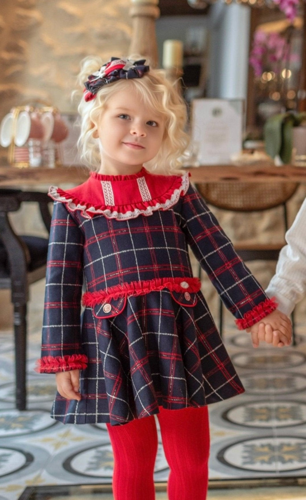 CLEARANCE SALE Miranda - Girls Navy & Red Checked Dress 229V - Mariposa Children's Boutique