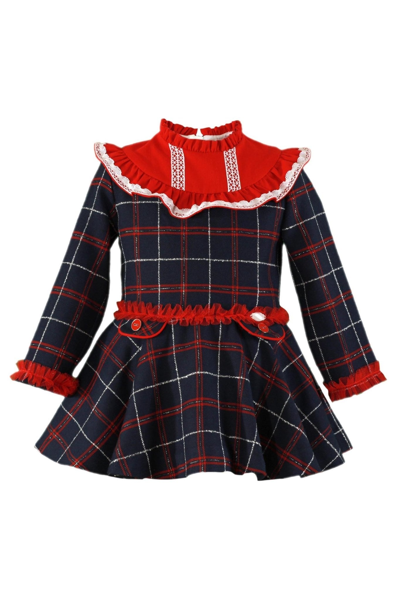 CLEARANCE SALE Miranda - Girls Navy & Red Checked Dress 229V - Mariposa Children's Boutique