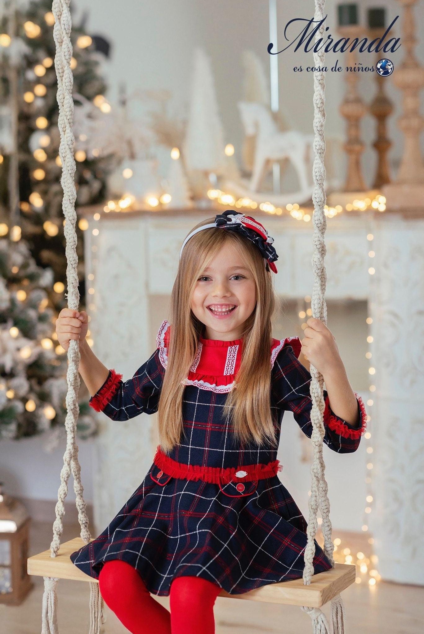 CLEARANCE SALE Miranda - Girls Navy & Red Checked Dress 229V - Mariposa Children's Boutique