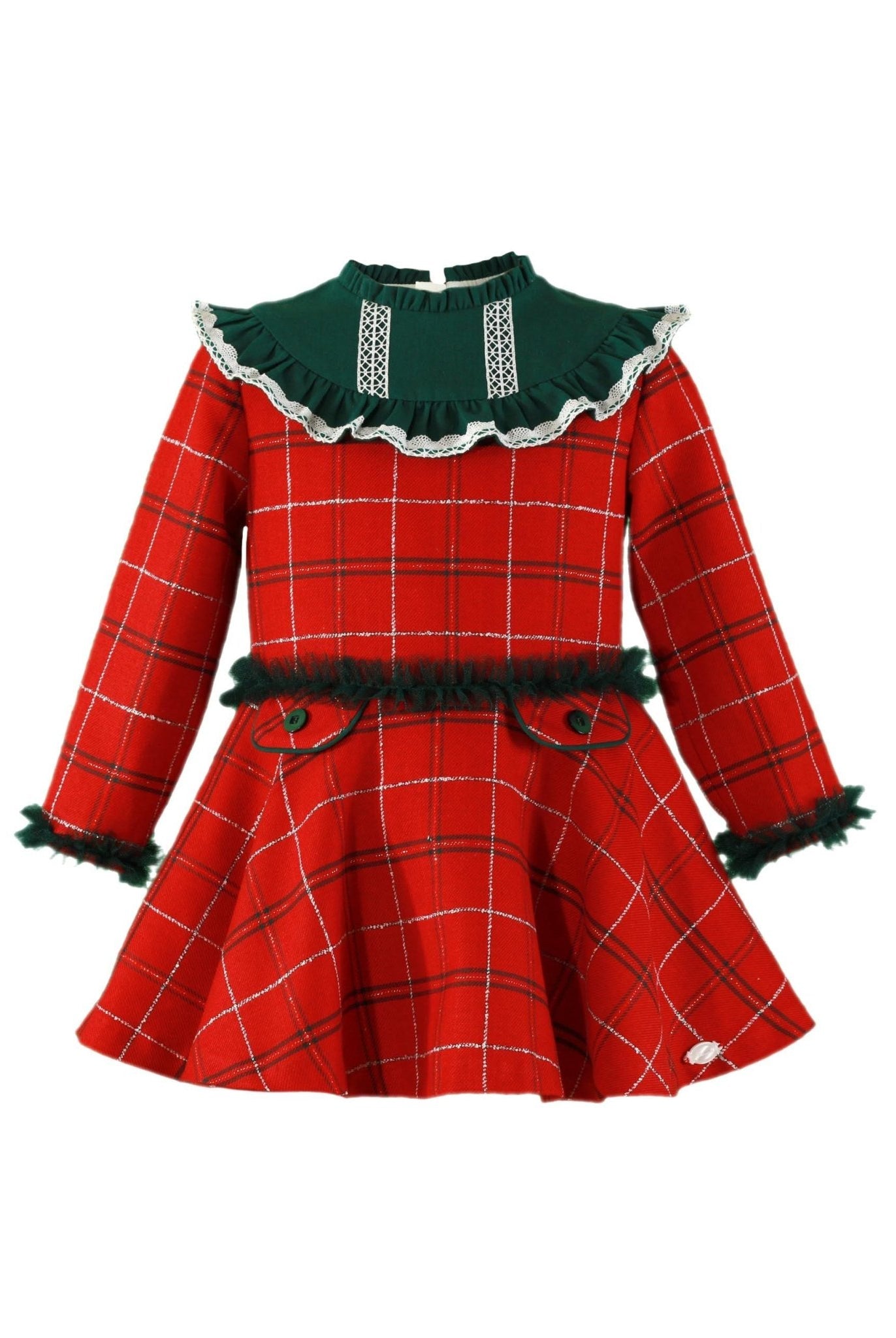 CLEARANCE SALE Miranda - Girls Red & Navy Checked Dress 229V - Mariposa Children's Boutique