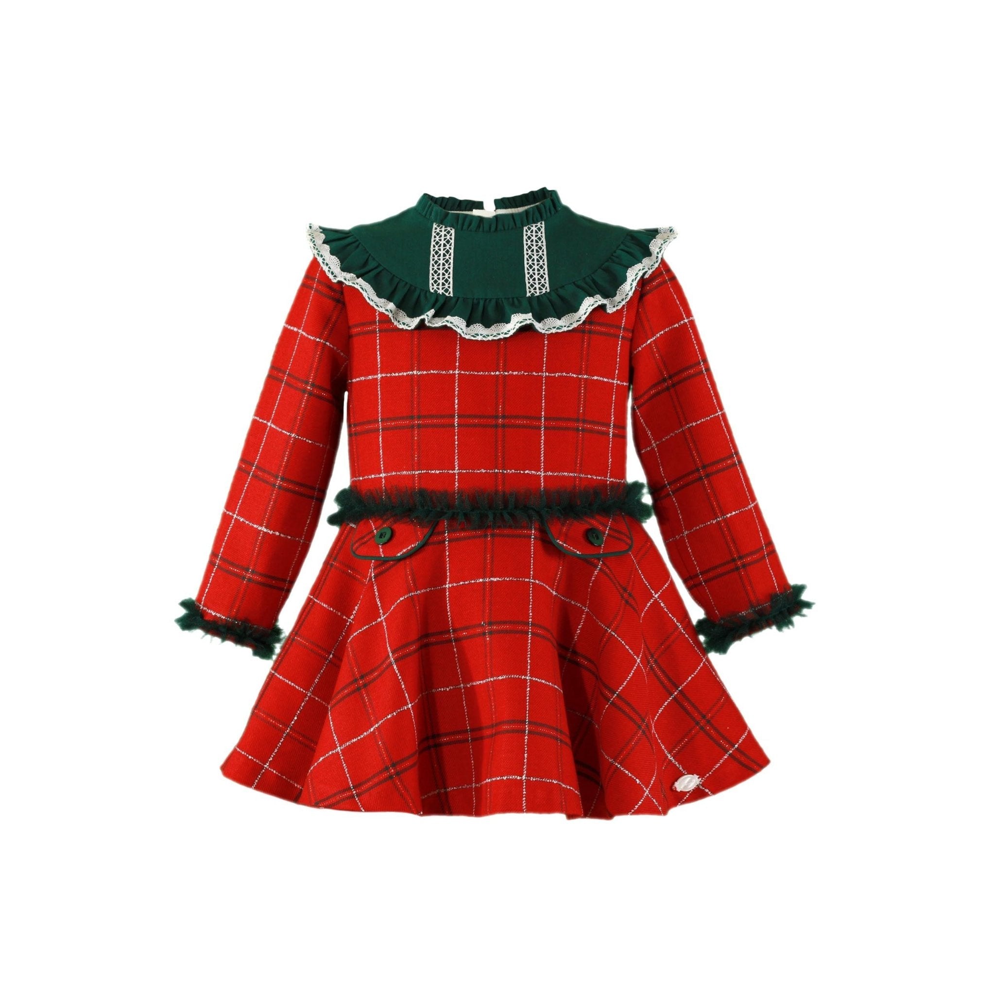 CLEARANCE SALE Miranda - Girls Red & Navy Checked Dress 229V - Mariposa Children's Boutique