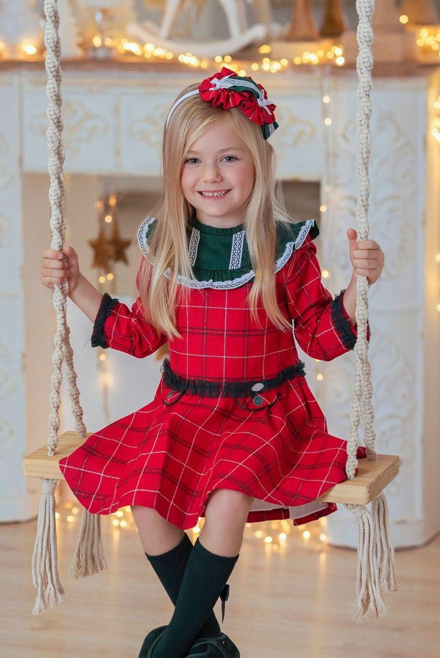 CLEARANCE SALE Miranda - Girls Red & Navy Checked Dress 229V - Mariposa Children's Boutique