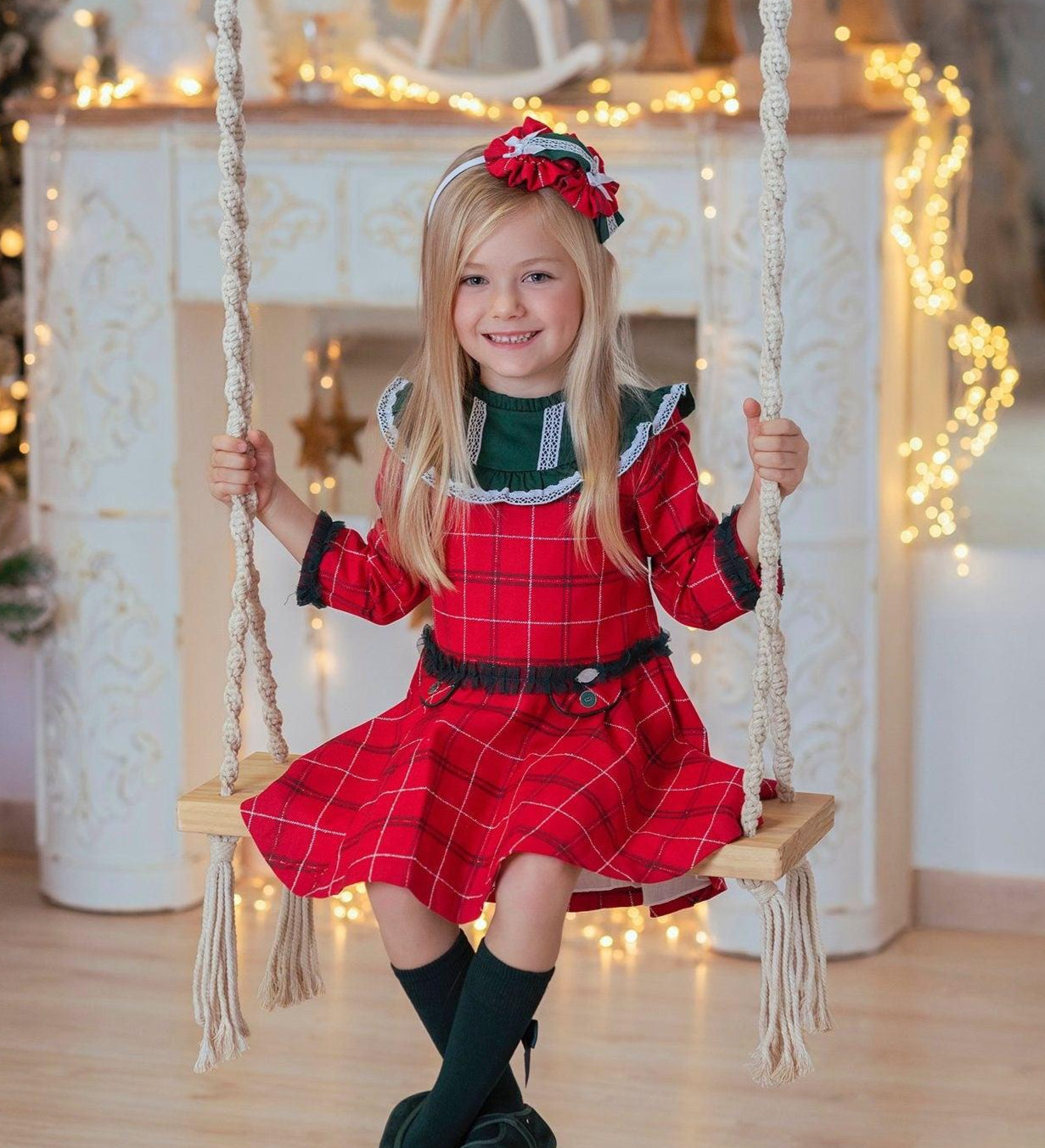 CLEARANCE SALE Miranda - Girls Red & Navy Checked Dress 229V - Mariposa Children's Boutique