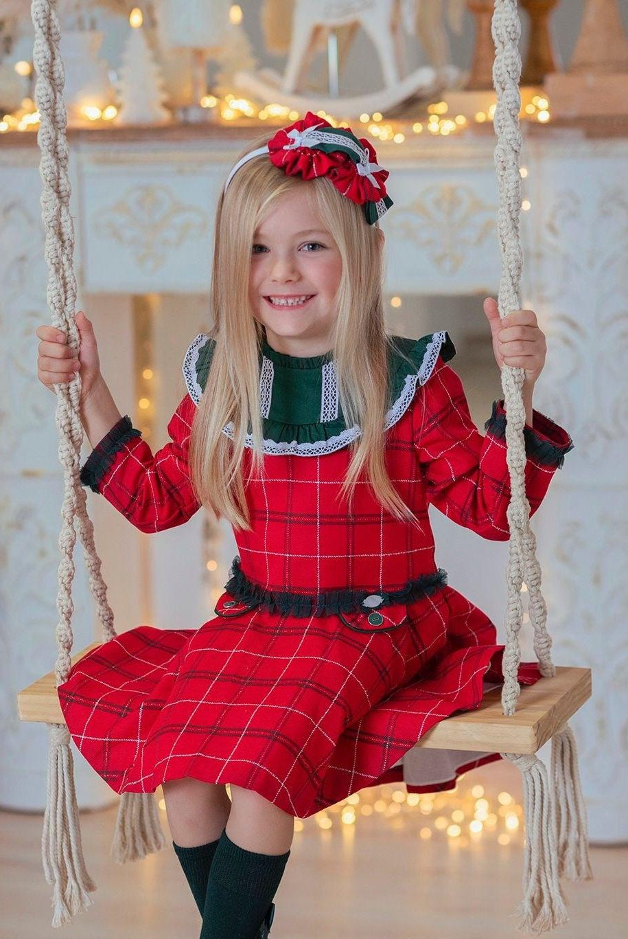 CLEARANCE SALE Miranda - Girls Red & Navy Checked Dress 229V - Mariposa Children's Boutique