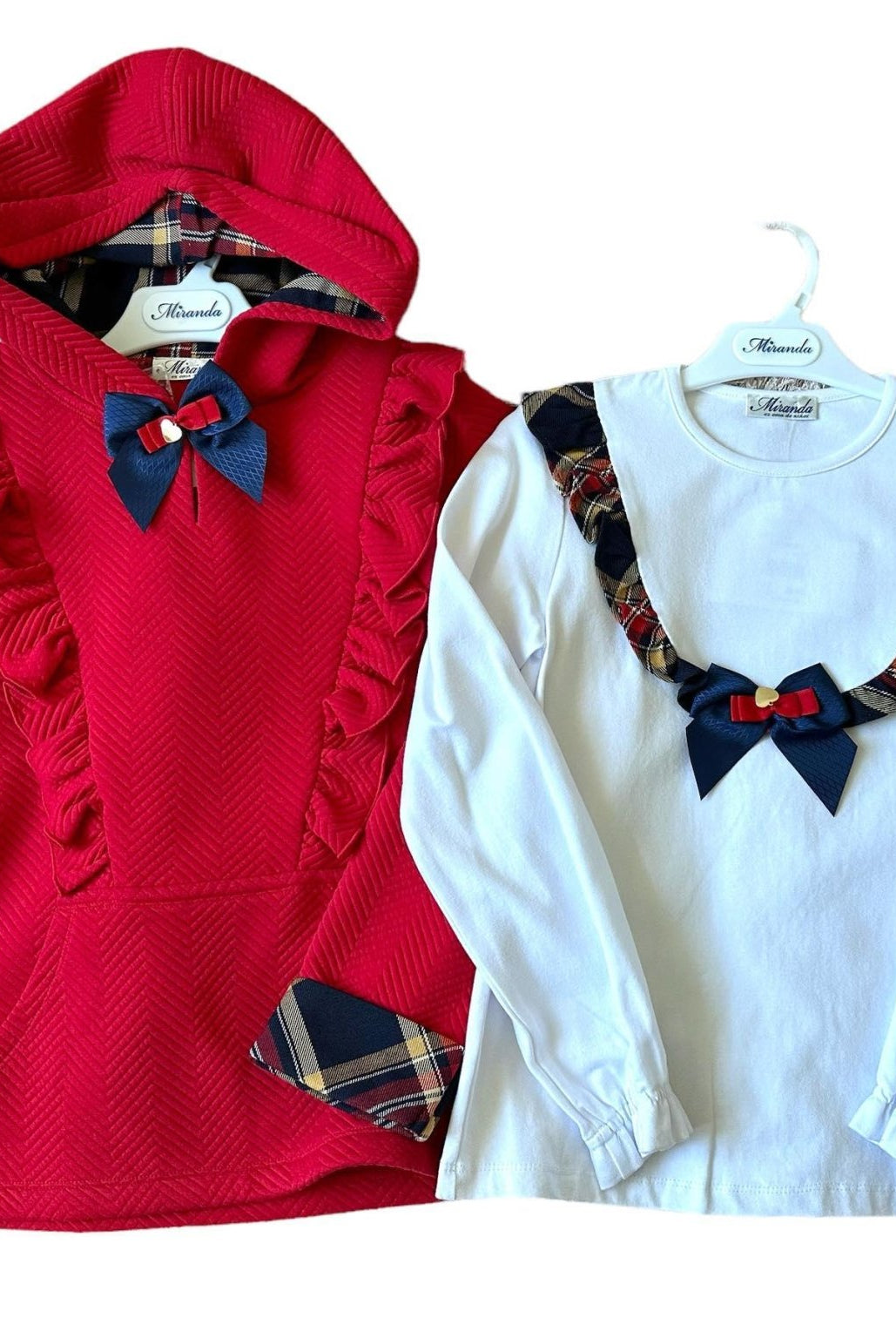 Miranda - Girls Red Tartan Detail Hooded Sweatshirt and Matching Long Sleeved Top 12yrs - Mariposa Children's Boutique