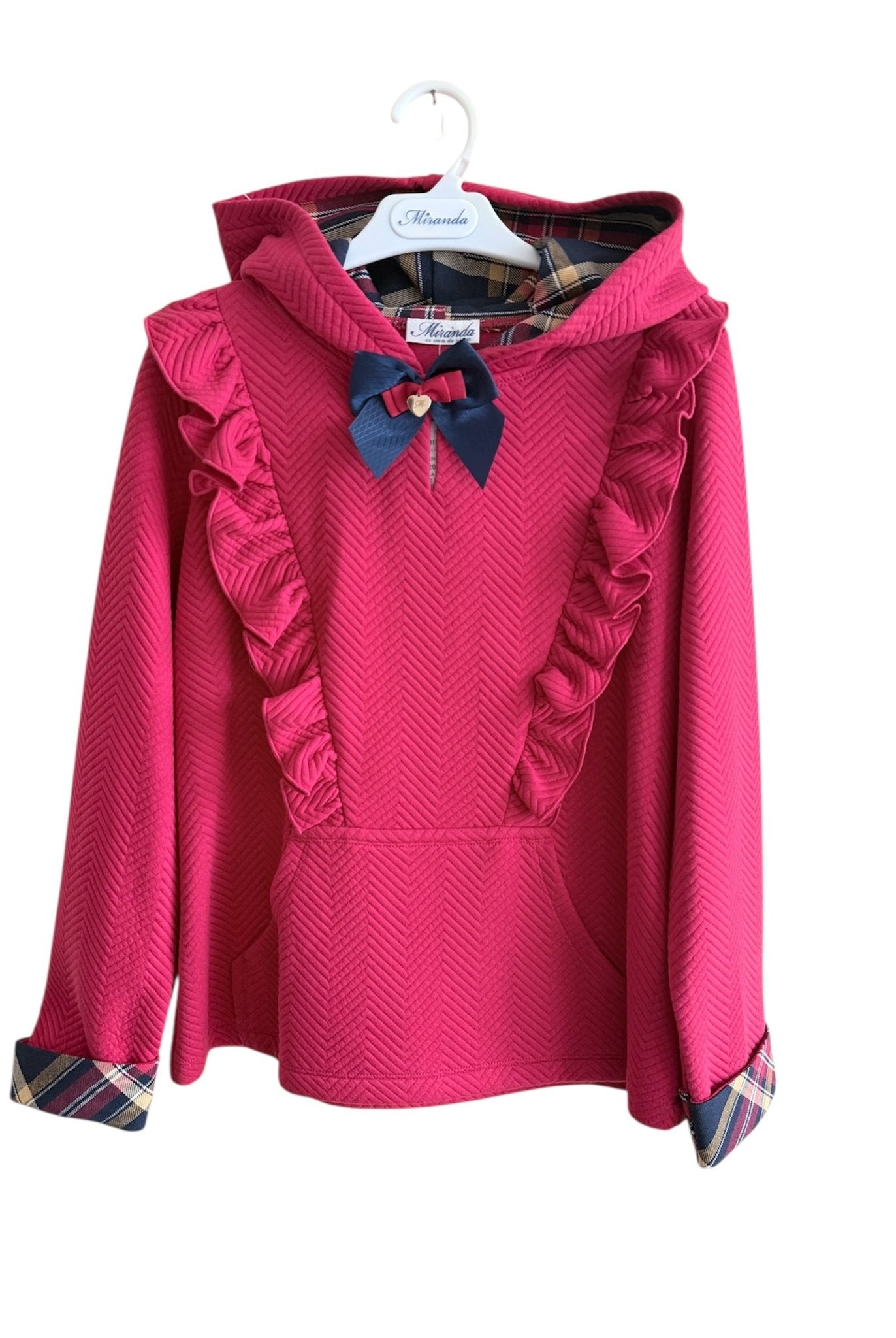 CLEARANCE SALE Miranda - Girls Red Tartan Detail Hooded Sweatshirt & Top