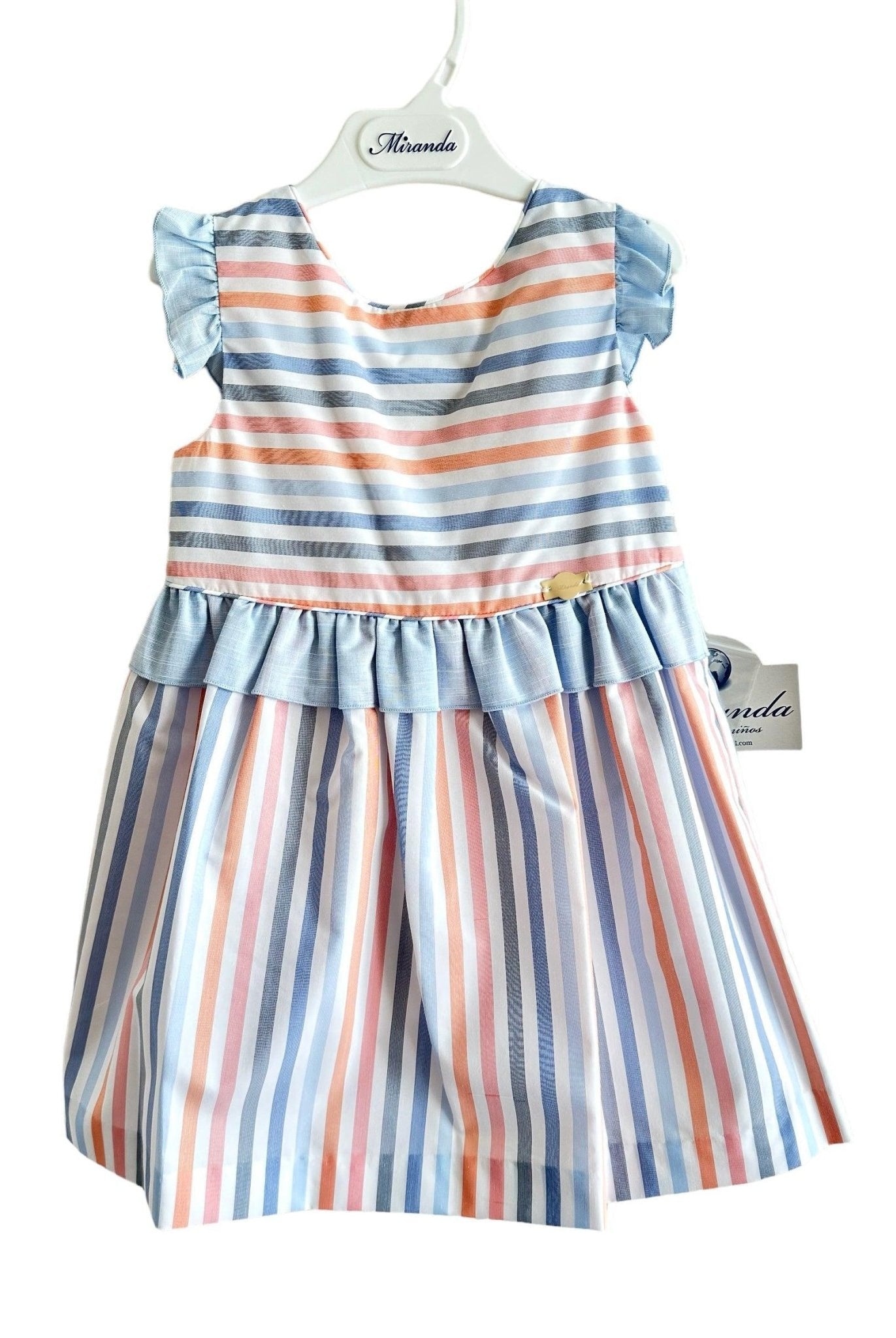 CLEARANCE SALE - Miranda SS24 - Girls Multicolour Stripe Dress 604V - Mariposa Children's Boutique