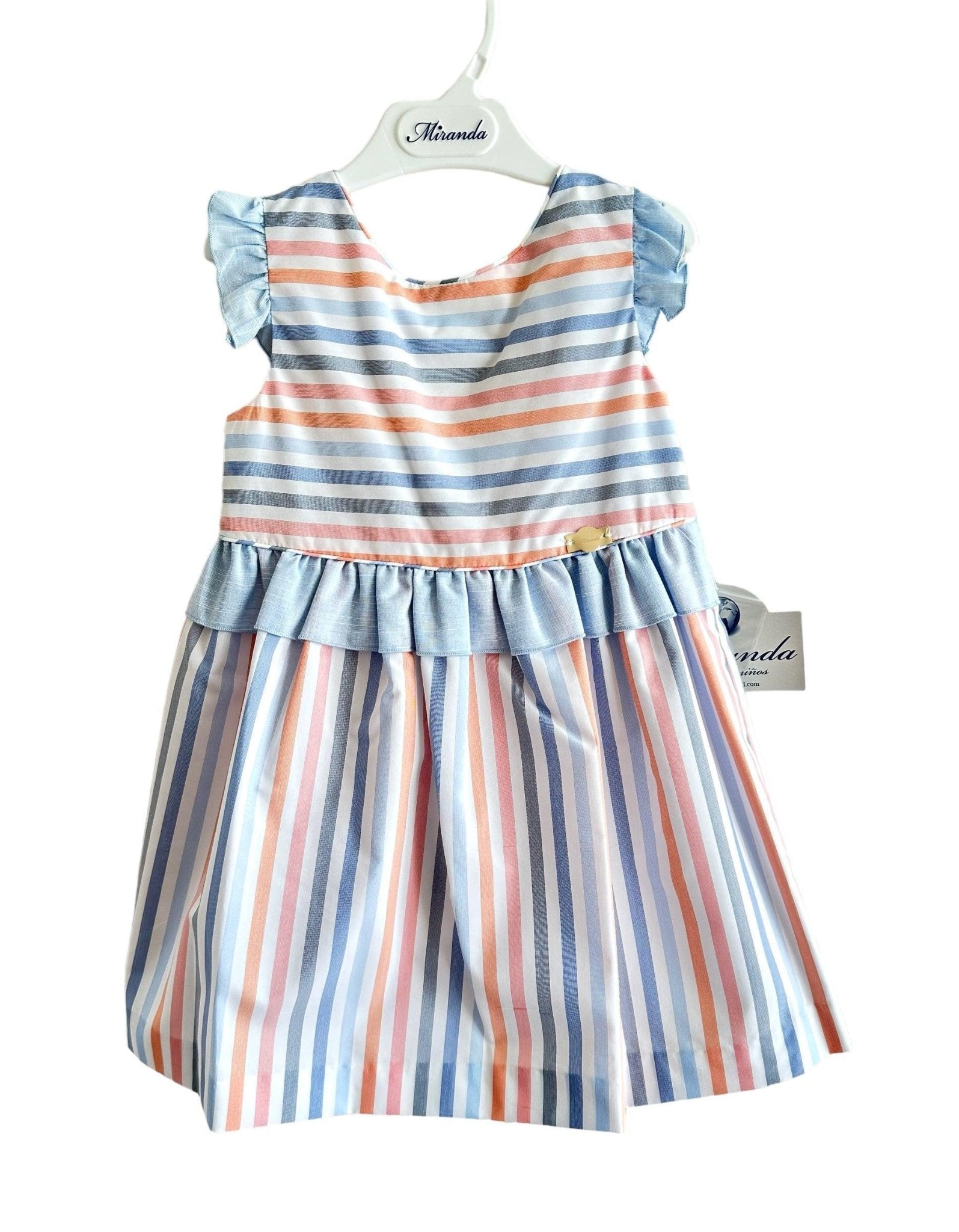 CLEARANCE SALE - Miranda SS24 - Girls Multicolour Stripe Dress 604V - Mariposa Children's Boutique