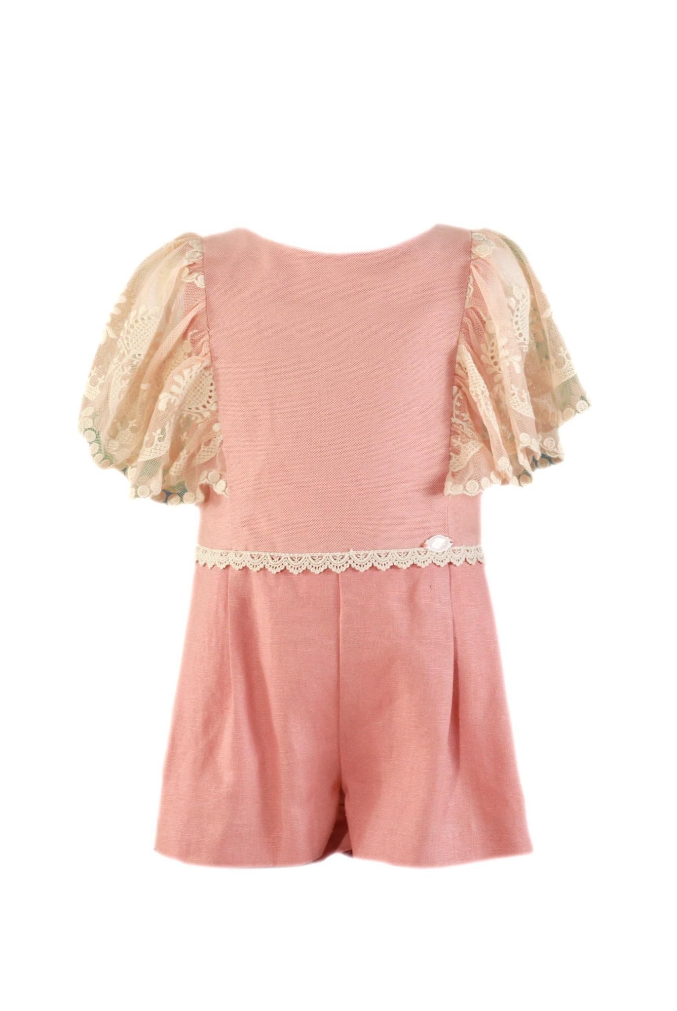 CLEARANCE SALE - Miranda SS24 - Girls Salmon Pink & Cream Jumpsuit 221M - Mariposa Children's Boutique