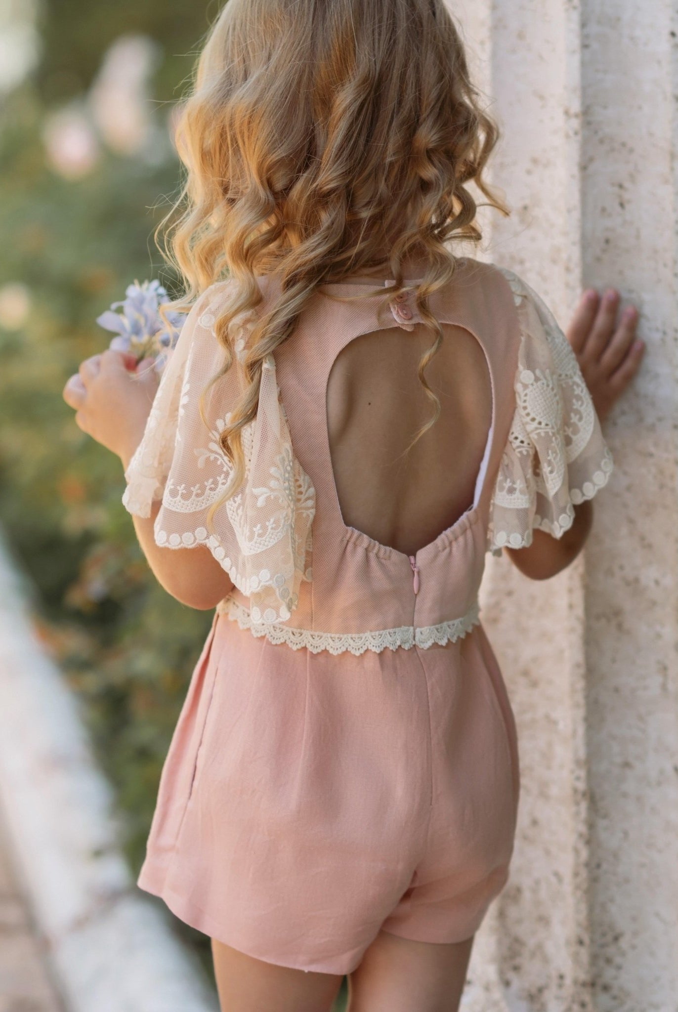 CLEARANCE SALE - Miranda SS24 - Girls Salmon Pink & Cream Jumpsuit 221M - Mariposa Children's Boutique