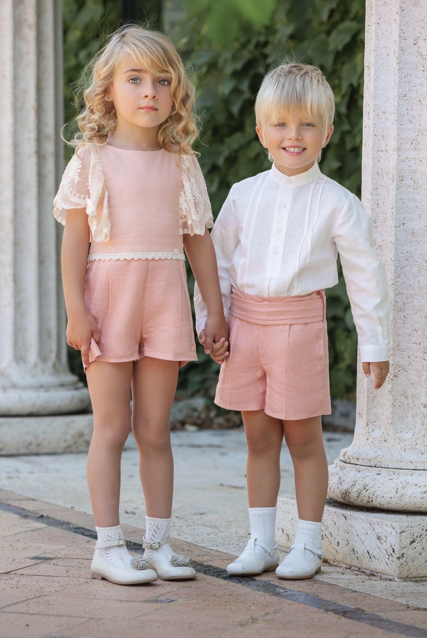 CLEARANCE SALE - Miranda SS24 - Girls Salmon Pink & Cream Jumpsuit 221M - Mariposa Children's Boutique