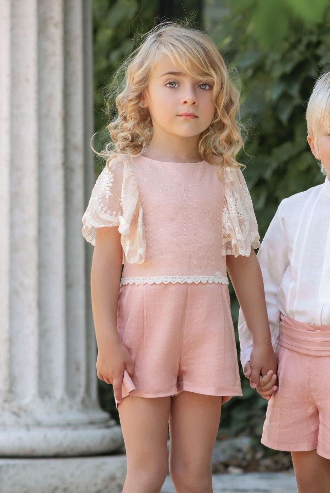 CLEARANCE SALE - Miranda SS24 - Girls Salmon Pink & Cream Jumpsuit 221M - Mariposa Children's Boutique
