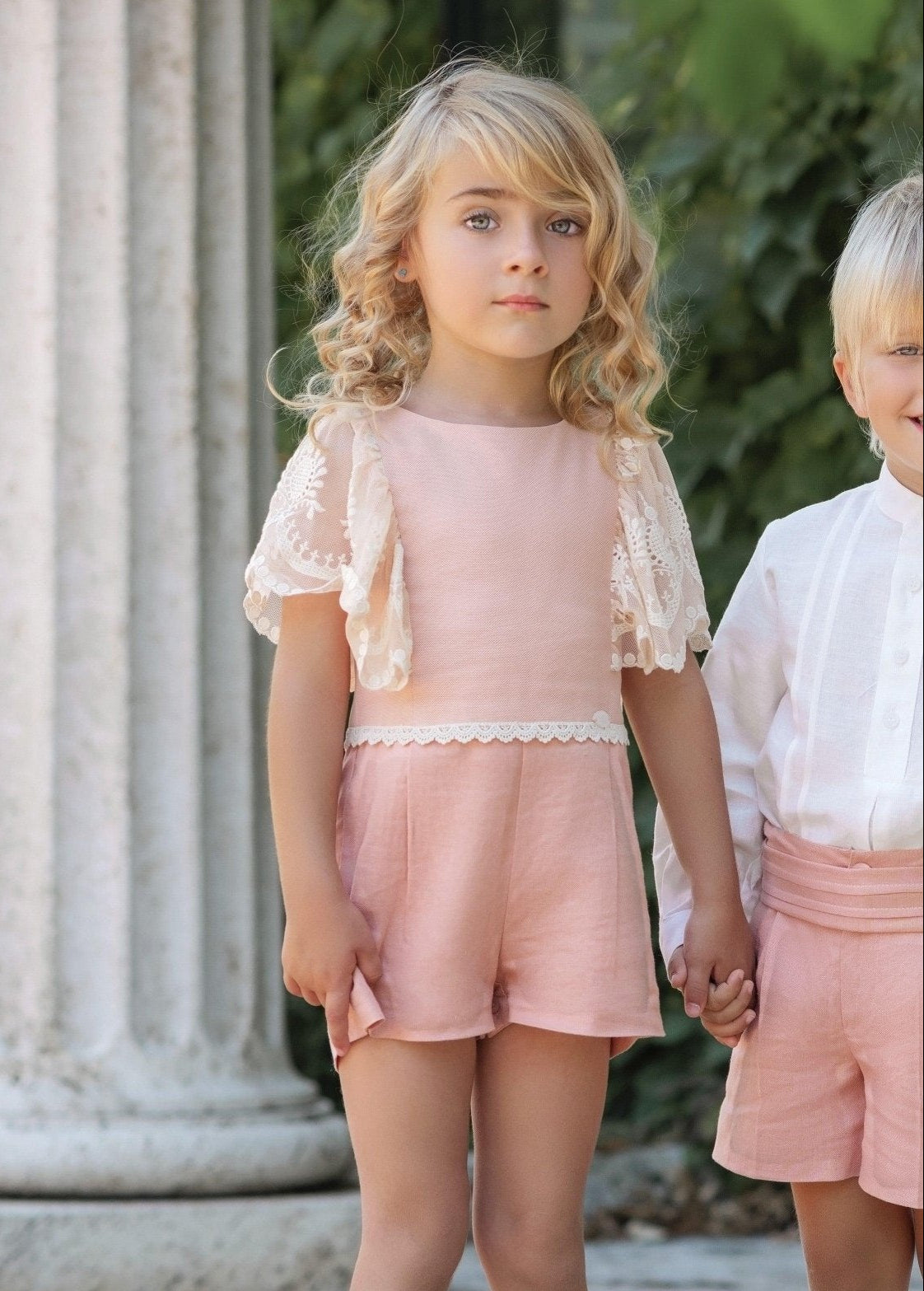 CLEARANCE SALE - Miranda SS24 - Girls Salmon Pink & Cream Jumpsuit 221M - Mariposa Children's Boutique