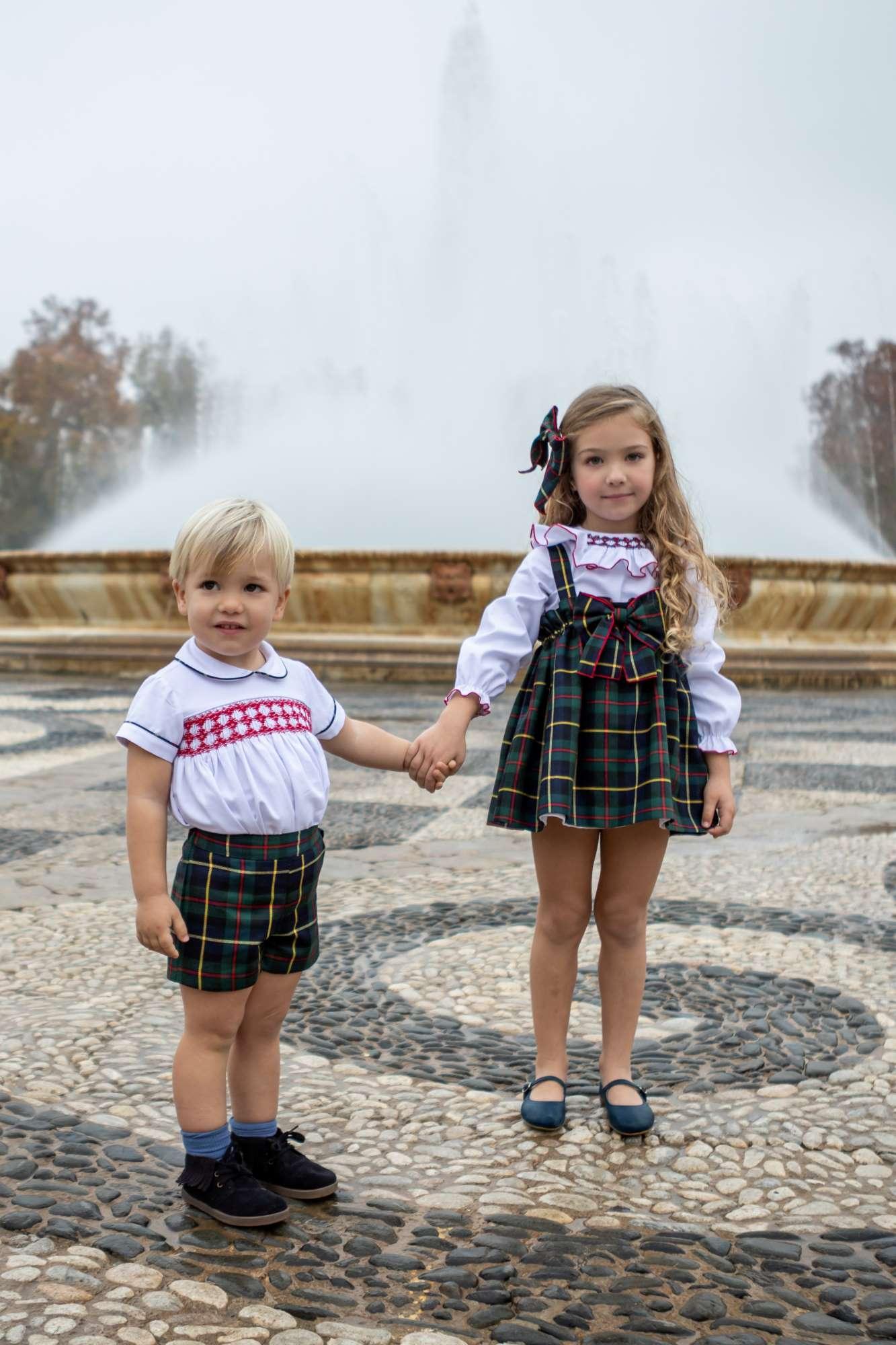 Naxos boys' smocked tartan shirt and shorts set – Spanish designer baby boy outfit